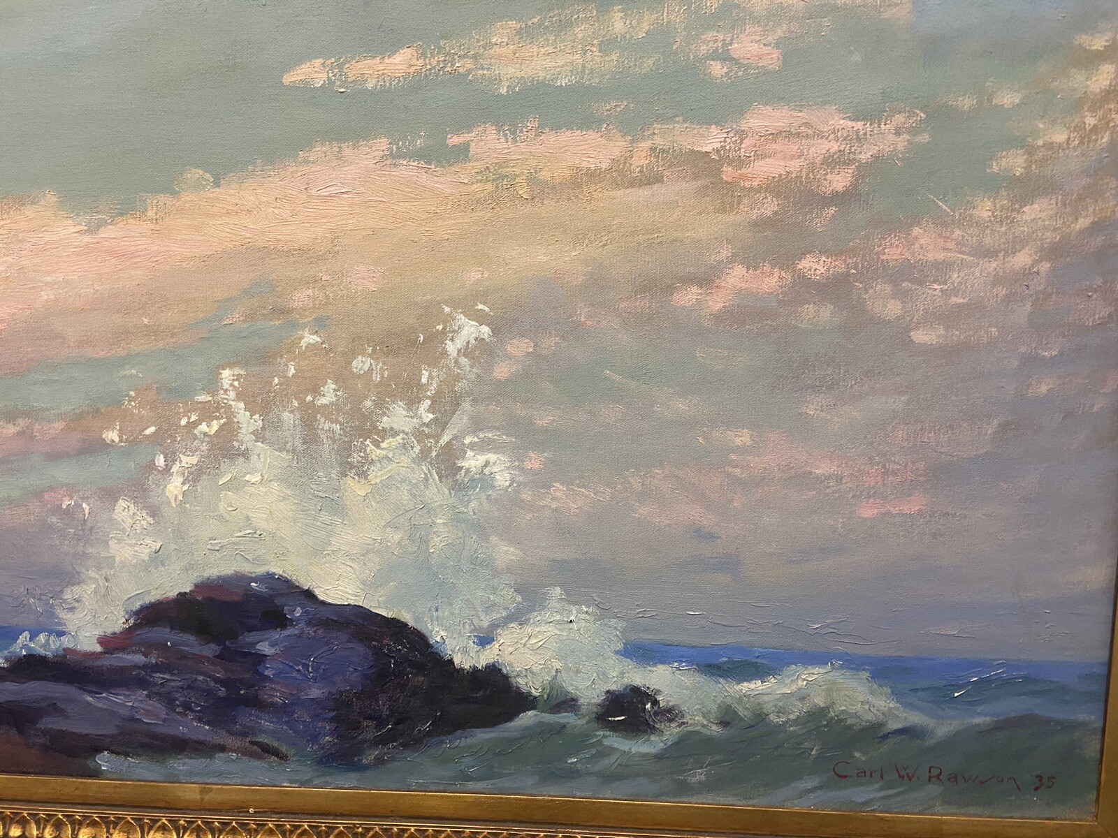 Carl W. Rawson (1884-1970 ) Seascape Seashore Oil/Canvas Signed LR & Dated ‘35