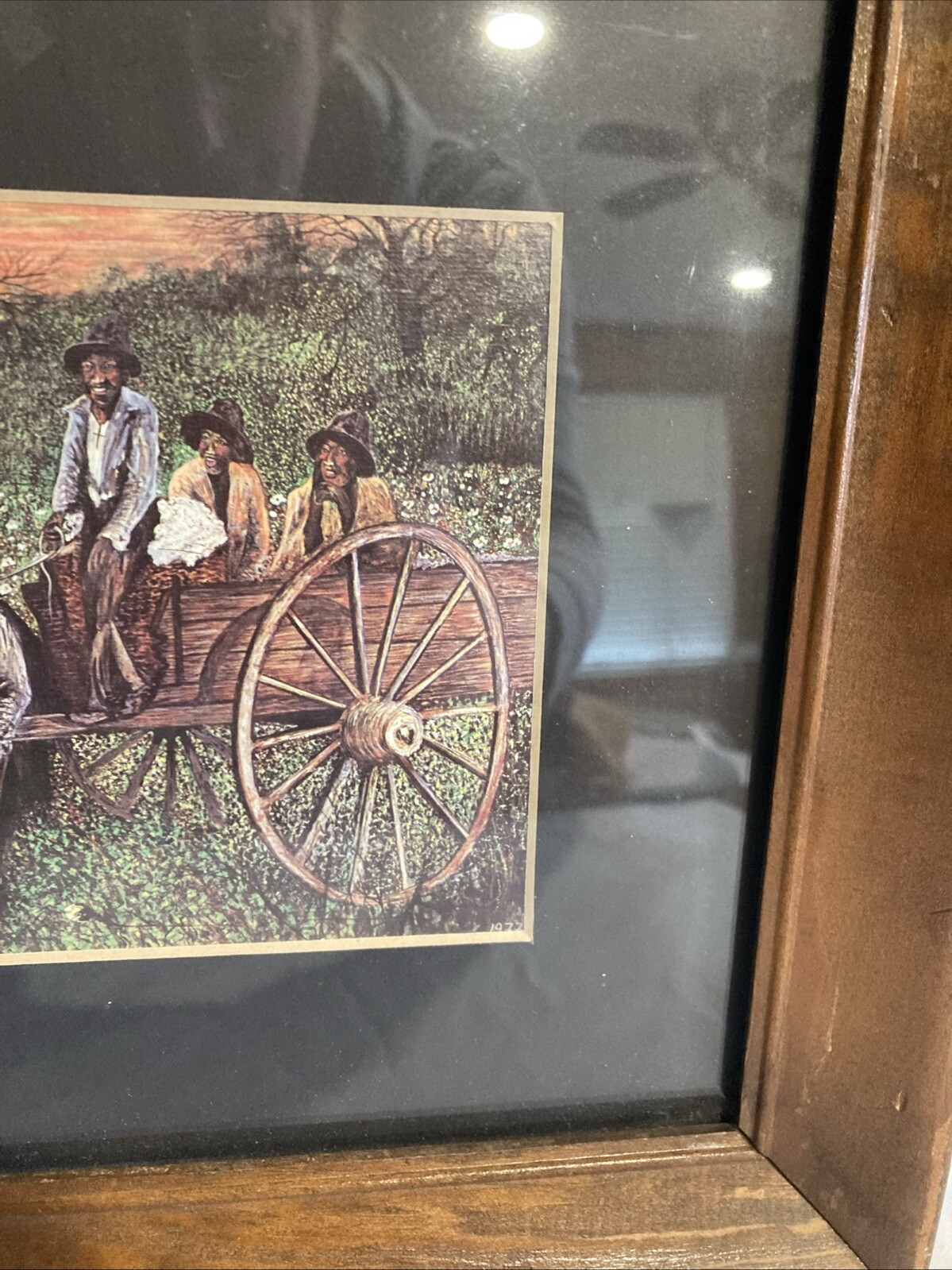 Vintage Framed 4 Black Farm Workers, Donkey & Wagon 1977 Marcel Stockmans