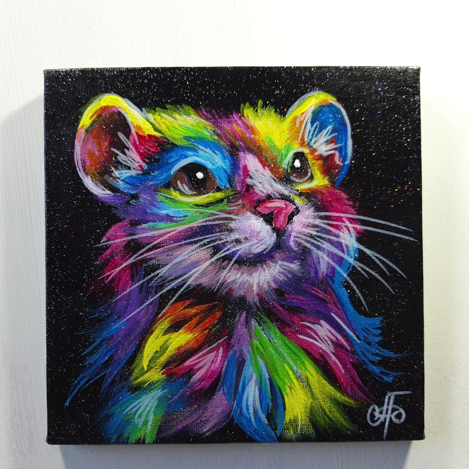 Rainbow Mouse Original Acrylic Painting Animal Portrait Canvas Wall Art Decor