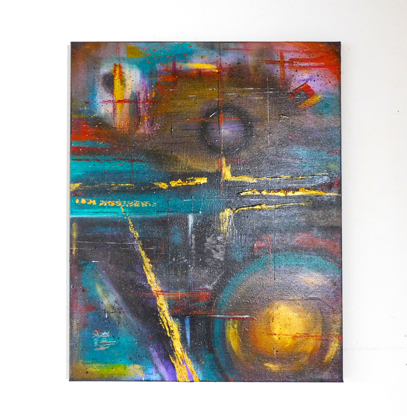 Original Abstract Celestial Planets Galaxy Outer Space Painting Art By Rain Crow