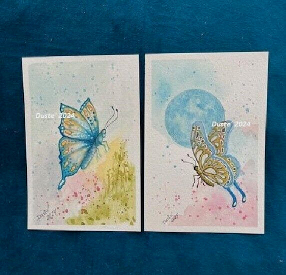 #2 Set of 2 Original Painted Water Color Butterfly 4″ x 6″ Unframed Signed