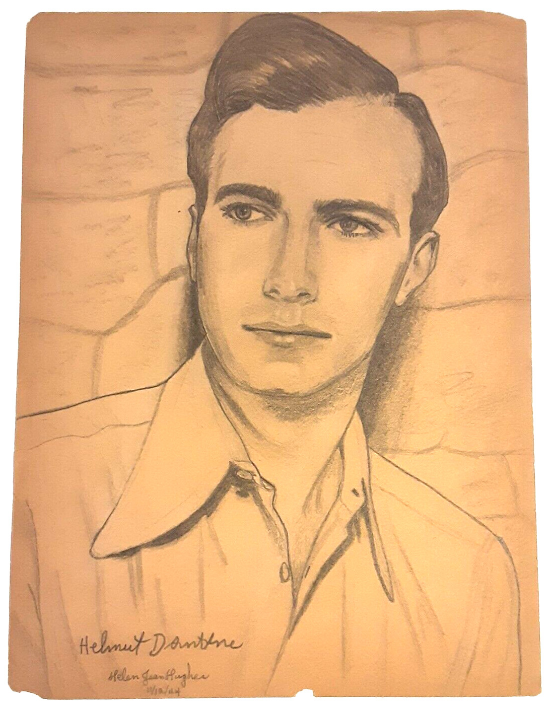Helen Jean Hughes Helmut Dantine Pencil Drawing Portrait One Of A Kind 1940s Art