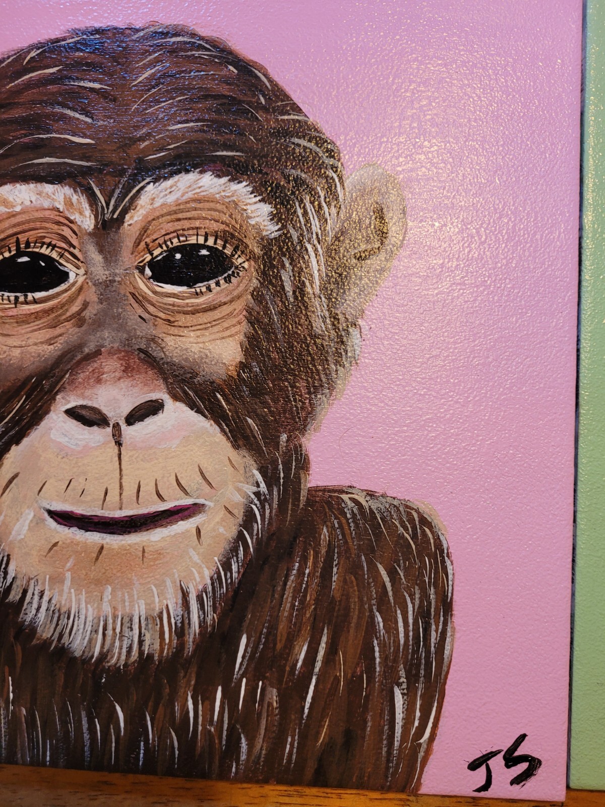 Janet Smith 2pc Painting Monkey Chimp Mohawk Porcelain Tile 12×12 Whimsical