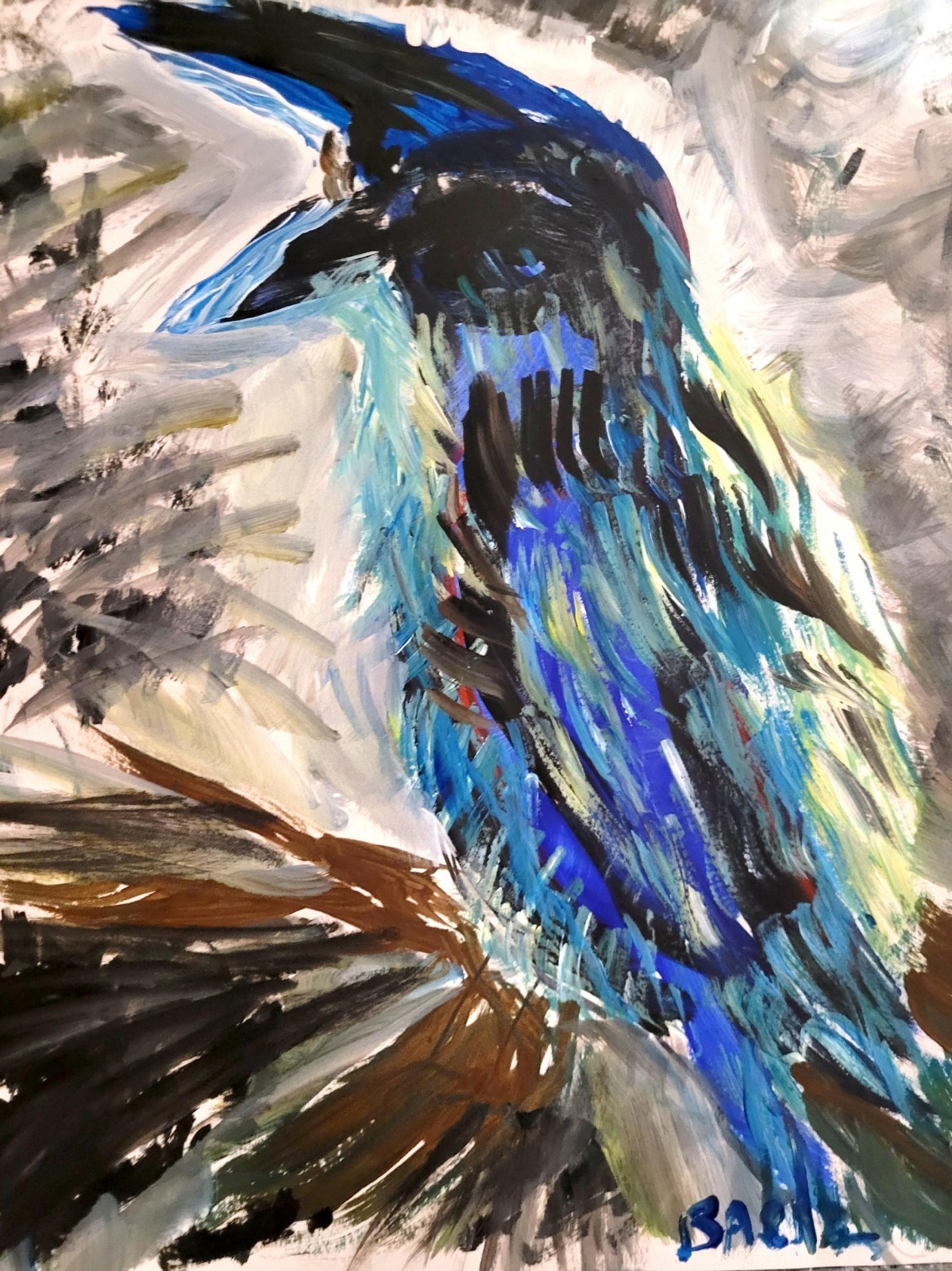 Crow Study #7 Original Expressionism Abstract Gallery Paper Acrylic