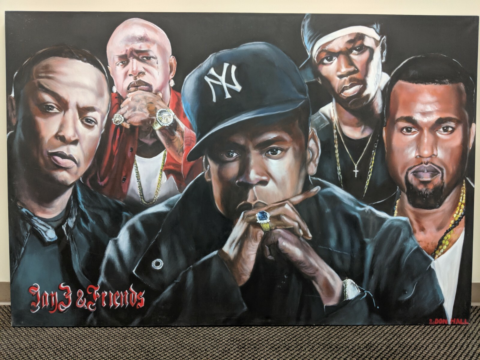 Jay-Z & Friends Dr. Dre Birdman Jay-Z 50 Cent Kanye West Don Hall Original Art