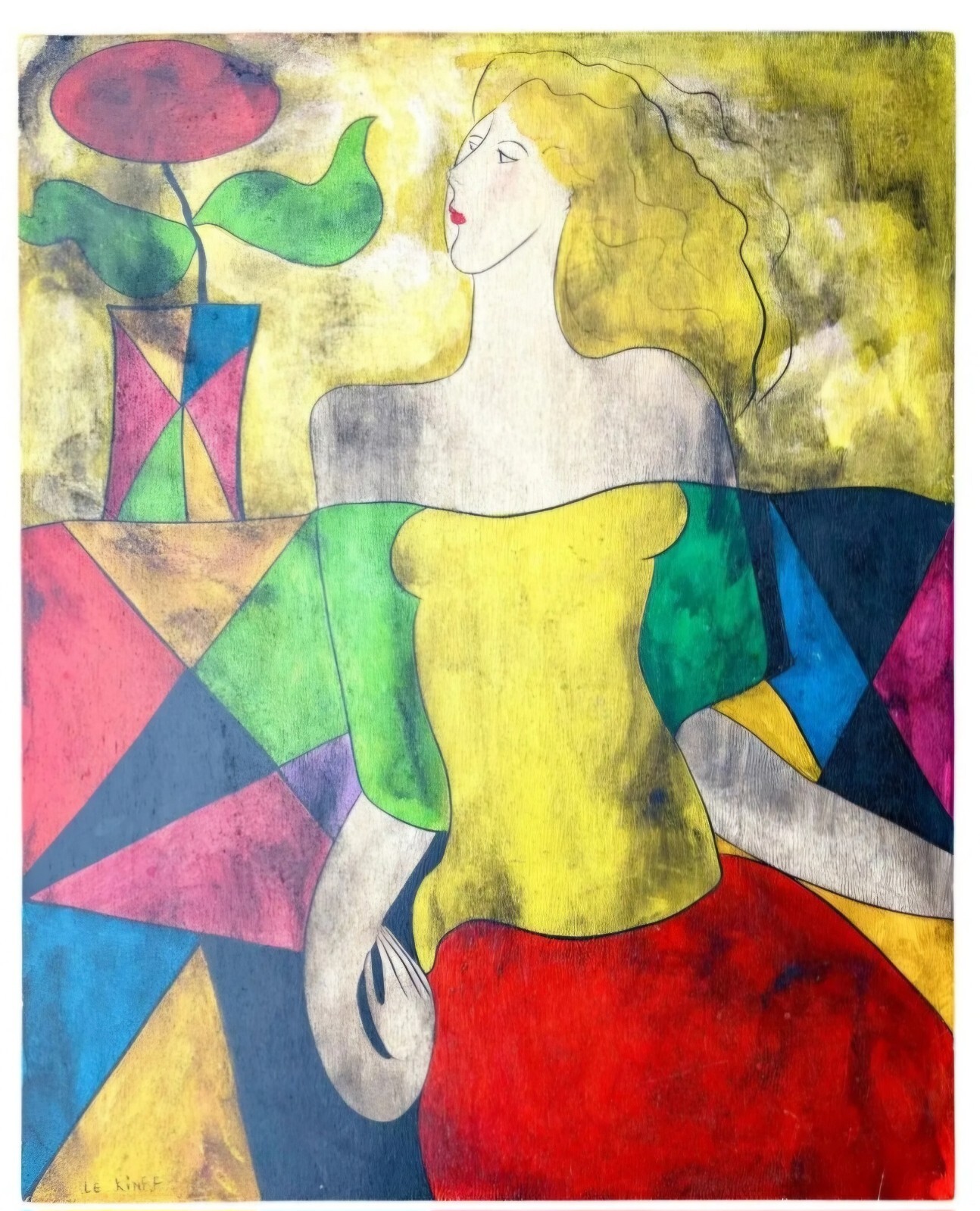 Linda Le Kinff «Chez Tang» Original Oil on Wood, 1995 – 36″ x 29″ – COA