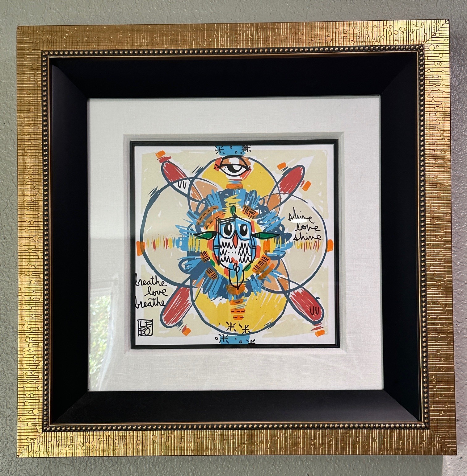 Lebo – Shine Love Shine – Mixed media with drawing and acrylic painting. Unique