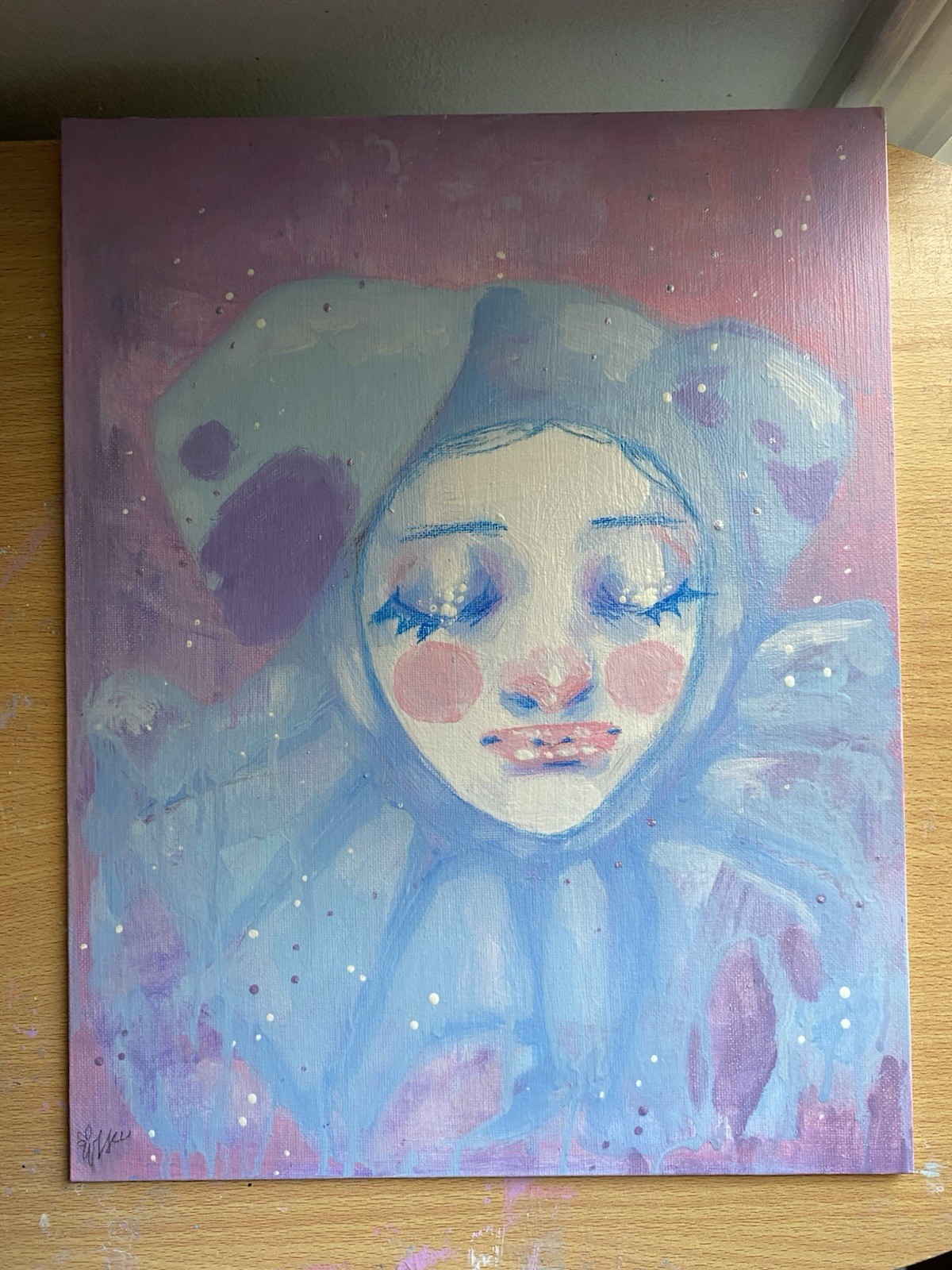 Pastel Clown Puppy Fantasy Painting On 11×14 Canvas Board