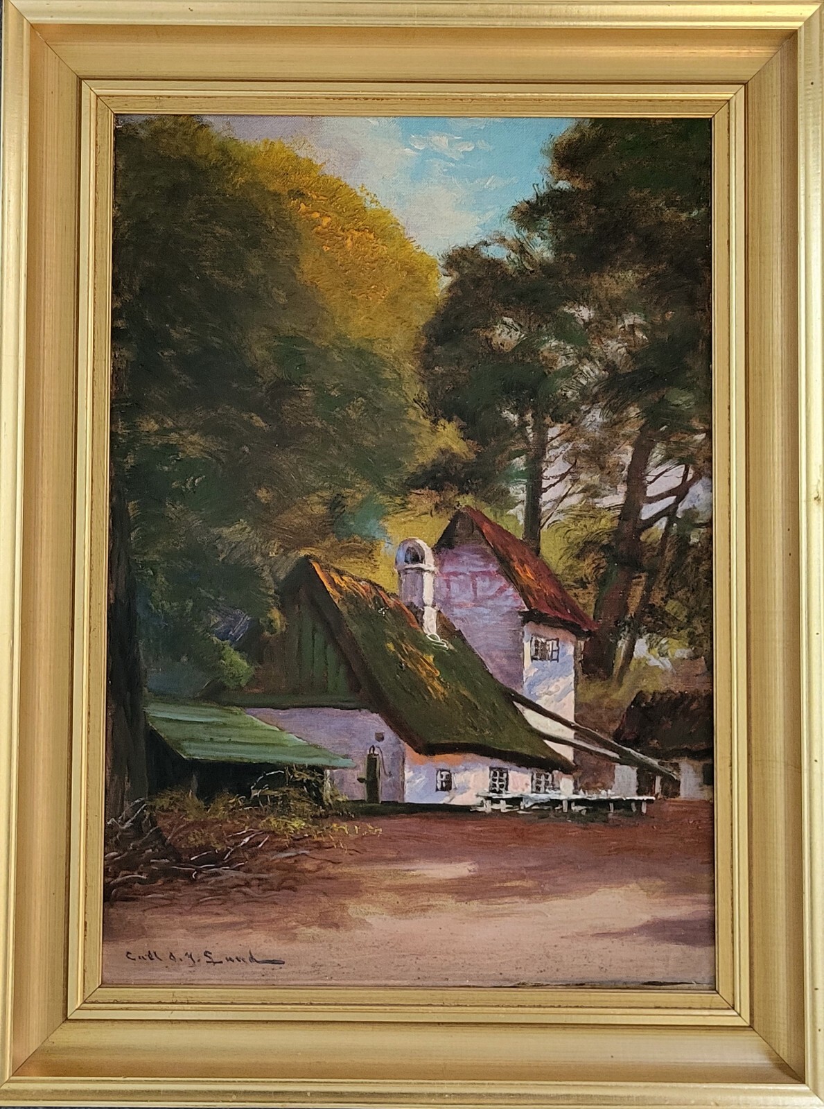 Oil painting. Carl Ove Julian Lund(1857-1936):”House in the woods”