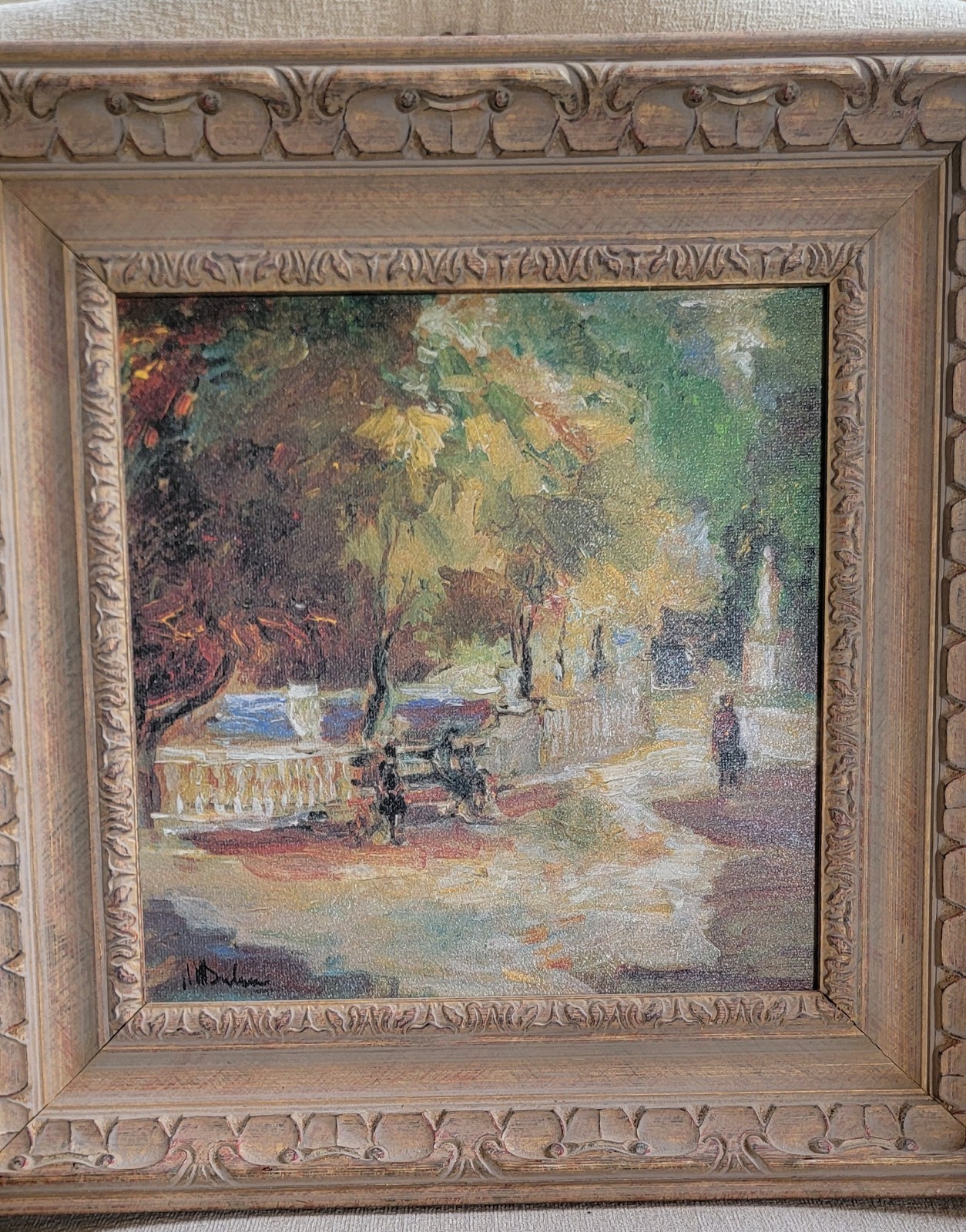 $850 ORIGINAL OIL PAINTING LANDSCAPE PARK SCENE SIGNED 21×21 WOOD FRAME Park I