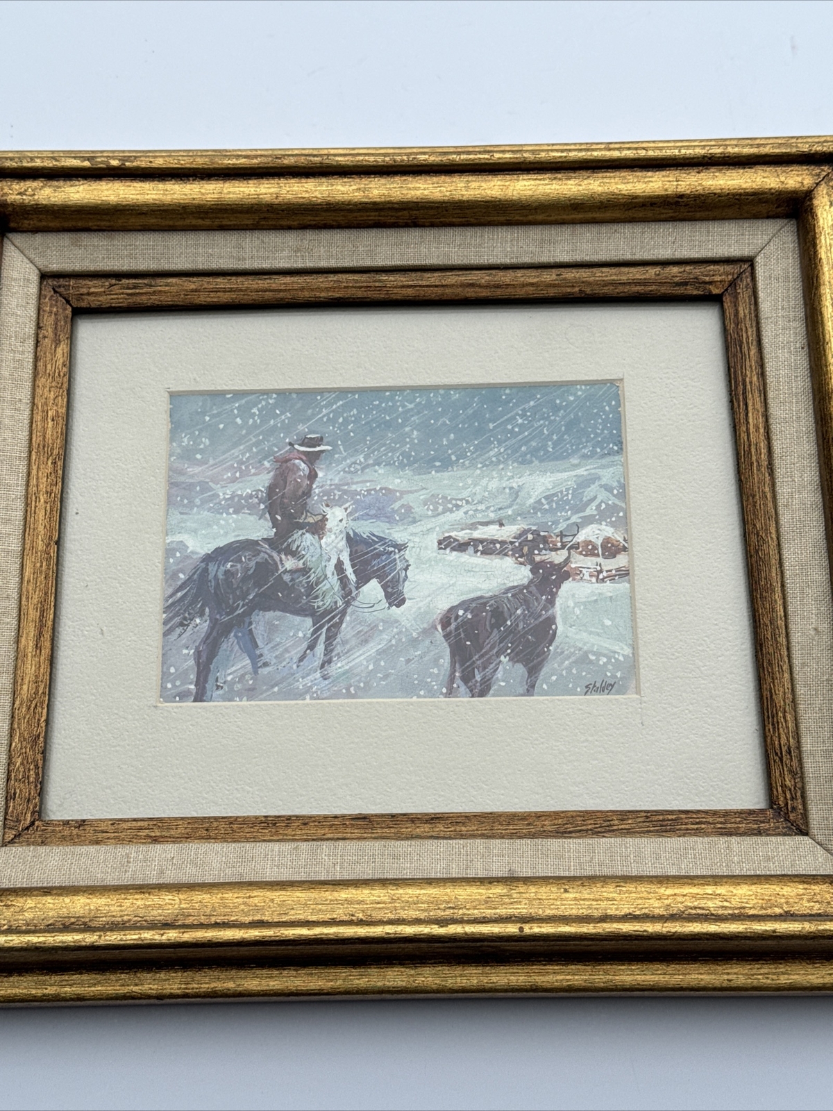 JOE STAHLEY PAINTING WESTERN COWBOY WINTER LANDSCAPE FAMOUS LISTED SMALL GEM