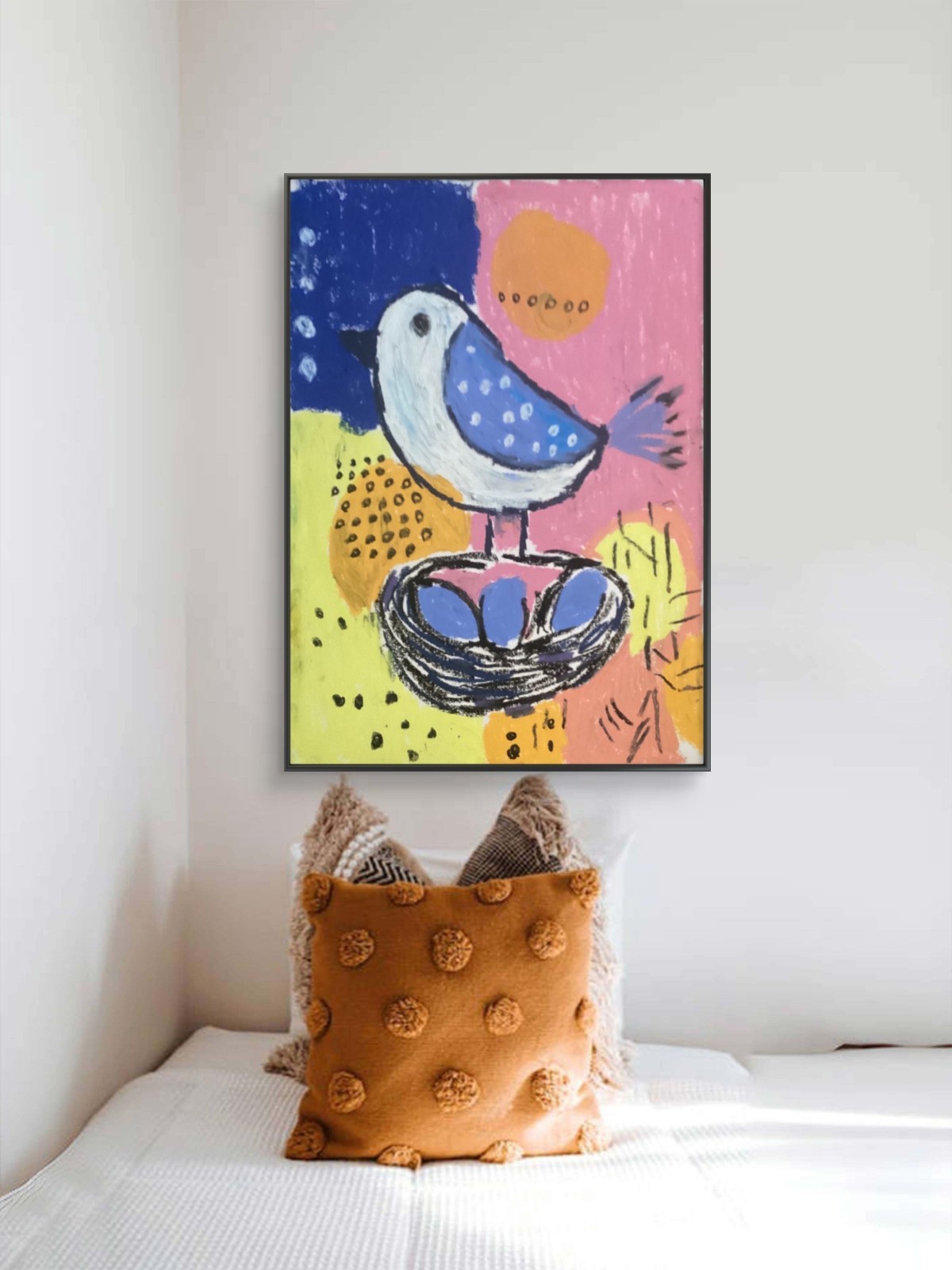 Abstract Colorful Expressionism Blue Eggs Bird Original Art 11×14 on Paper
