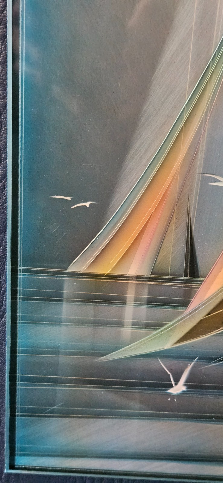 Original Signed 1980 «Sails» Etched Aluminum Airbrushed Painting by TOM GALL