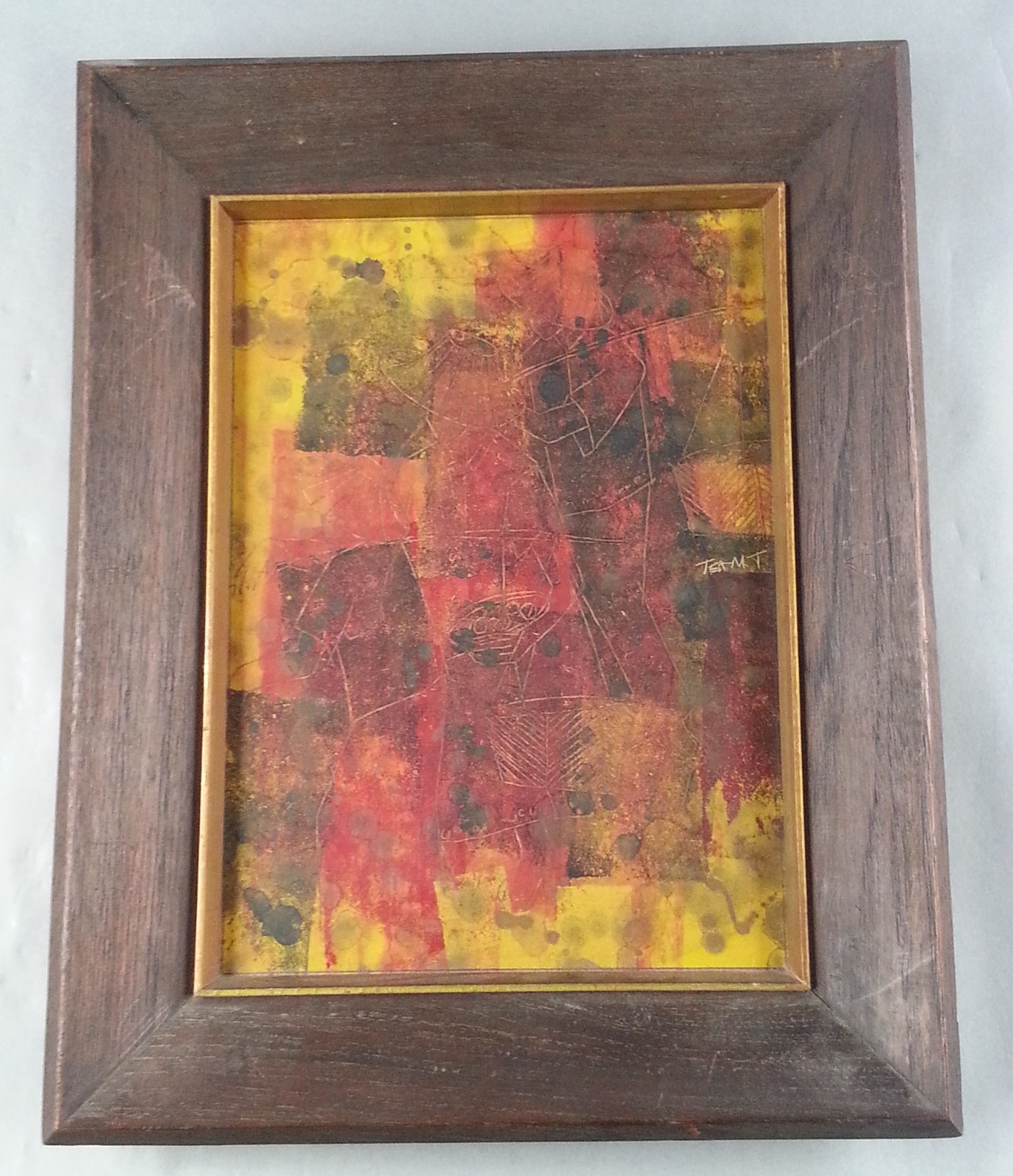Abstract Painting Framed Original Modern Art Signed TEAM T Bangkok Thailand