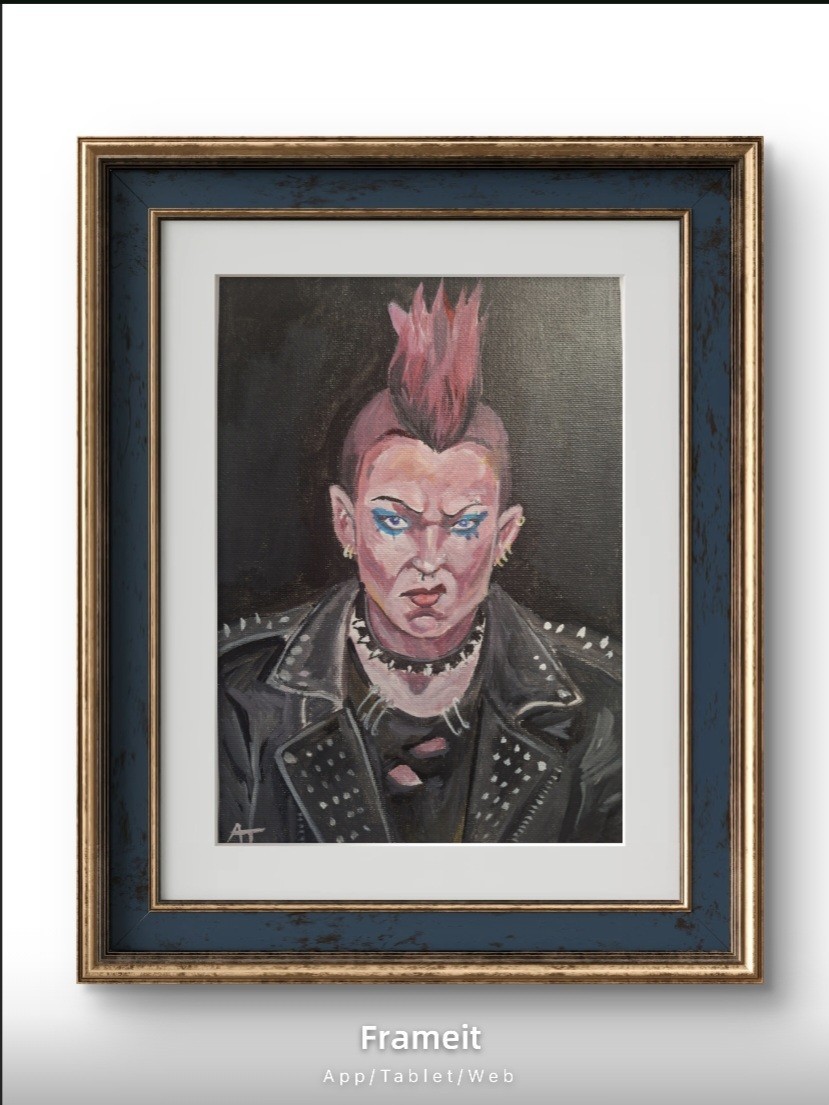 Original Signed 6×9 Punk Portrait Acrylic Painting Bold Impressionist Art