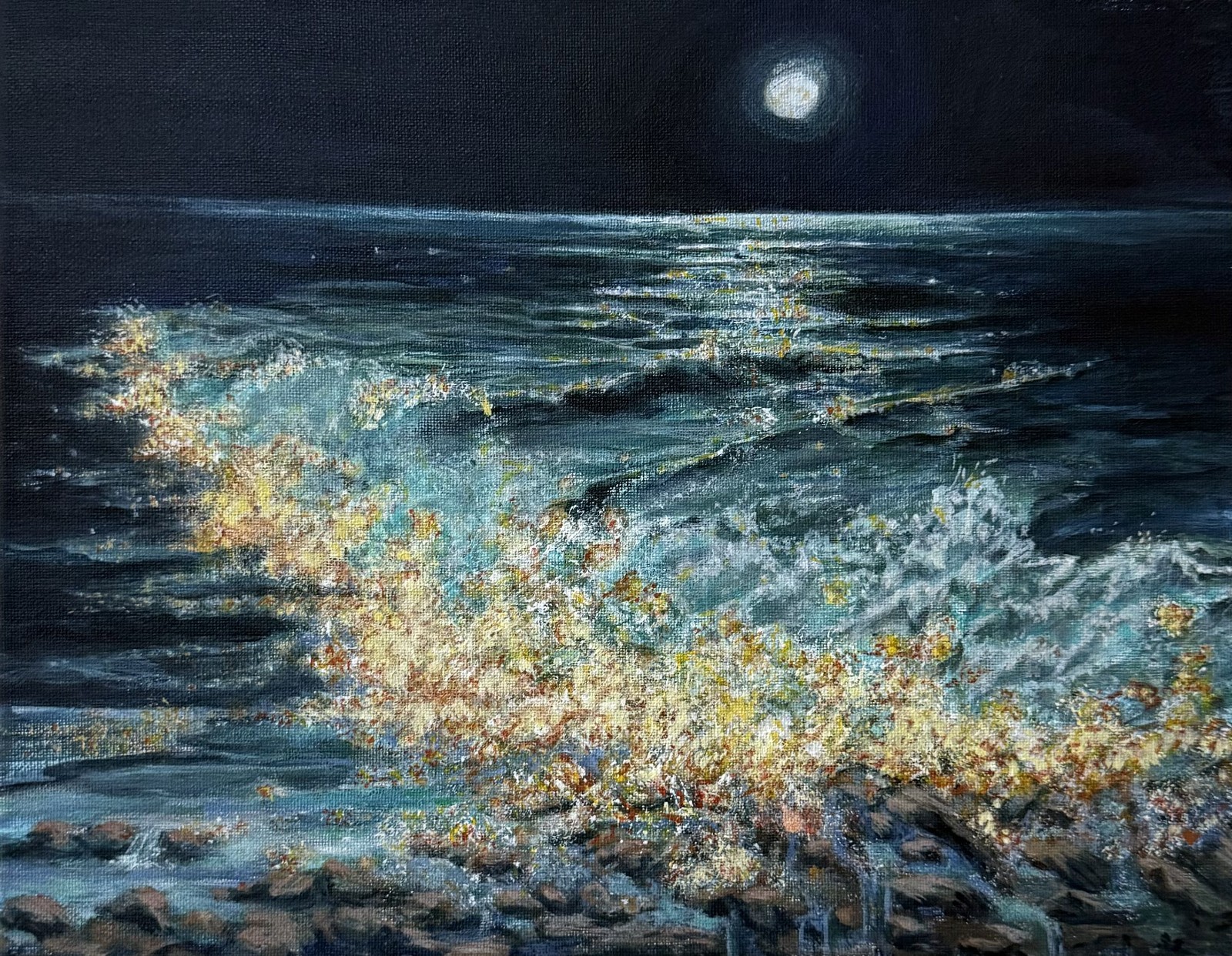 PACIFIC COAST EXPRESSIONISM 14X11 NIGHT WAVES ABSTRACT ORIGINAL ART MODERN HOME
