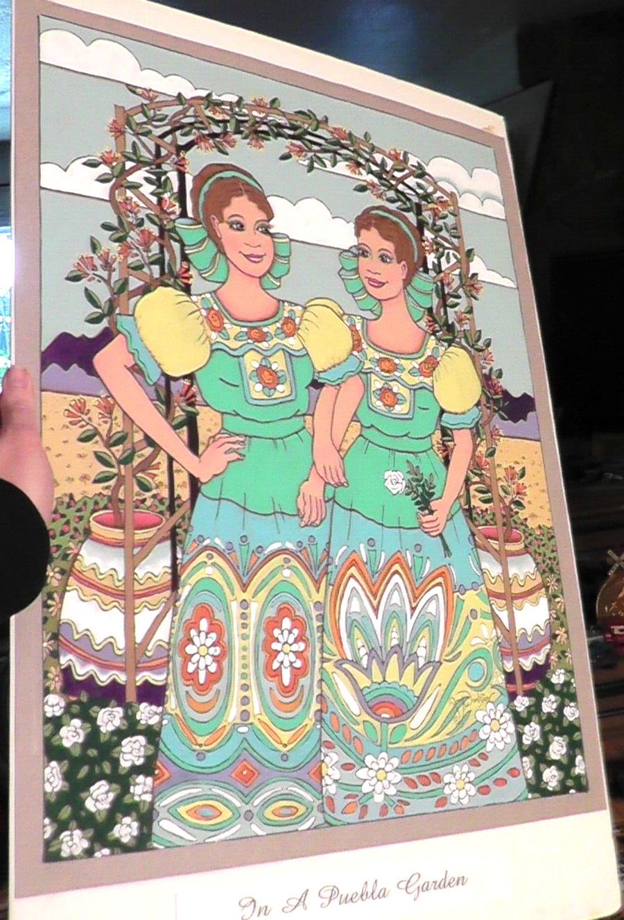original 18×24 b woolston fine art painting in a puebla garden