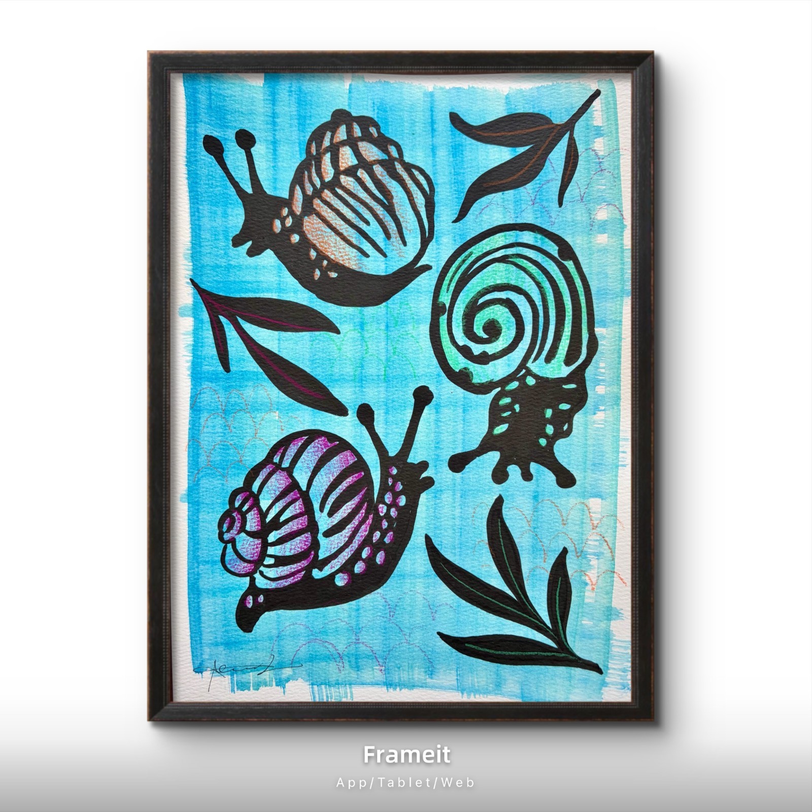 Original Picnic Snails Painting By Alannah Dyer- Acrylic 9×12 in. Nature Garden