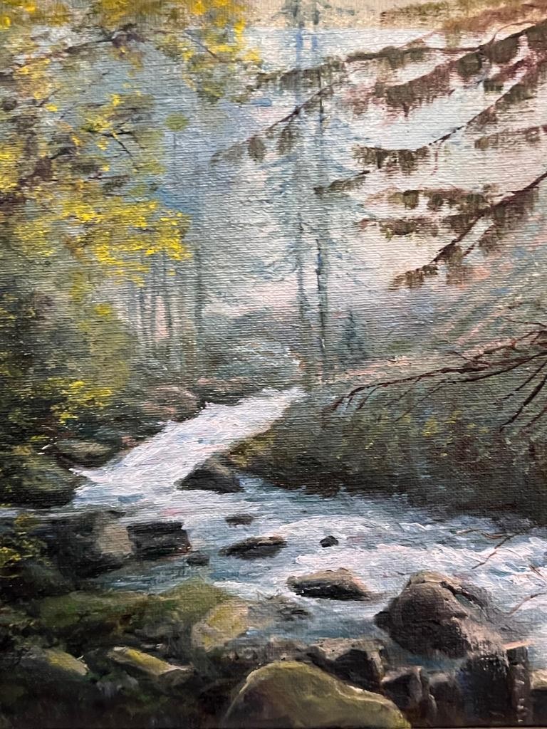 Original Oil Painting Stream Trees Landscape Artist Signed Irmgard Davis Framed