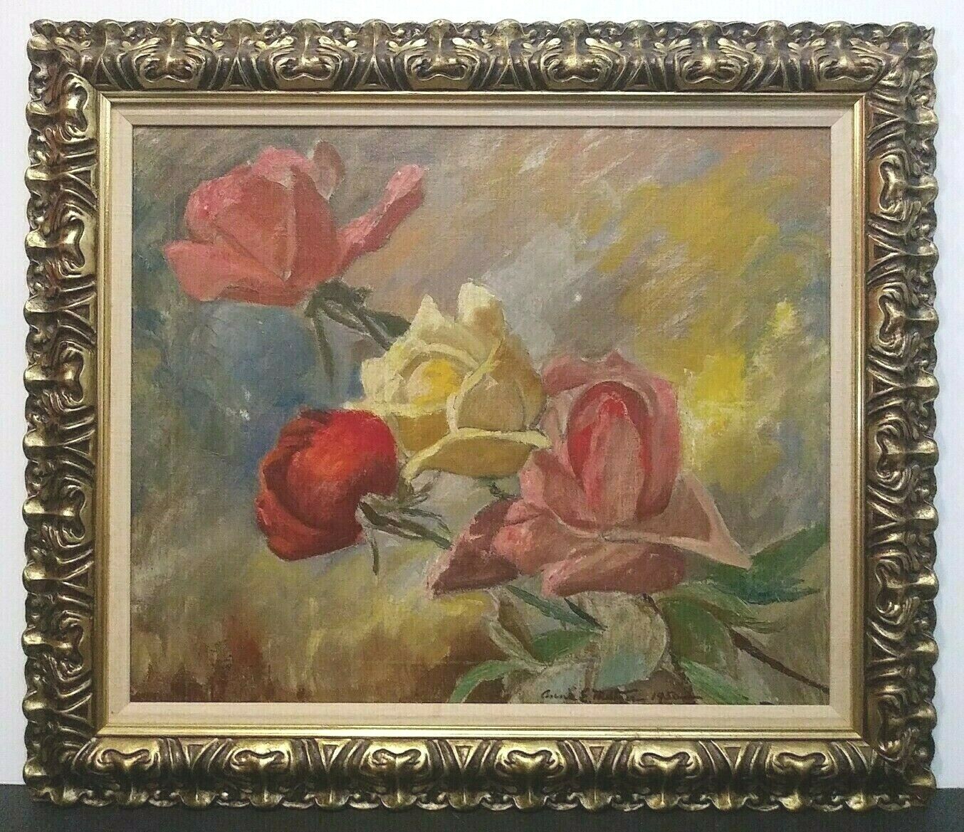 1950 LISTED AMERICAN ANNA E MELTZER Sd ORIGINAL O/C STILL LIFE ROSES in NATURE