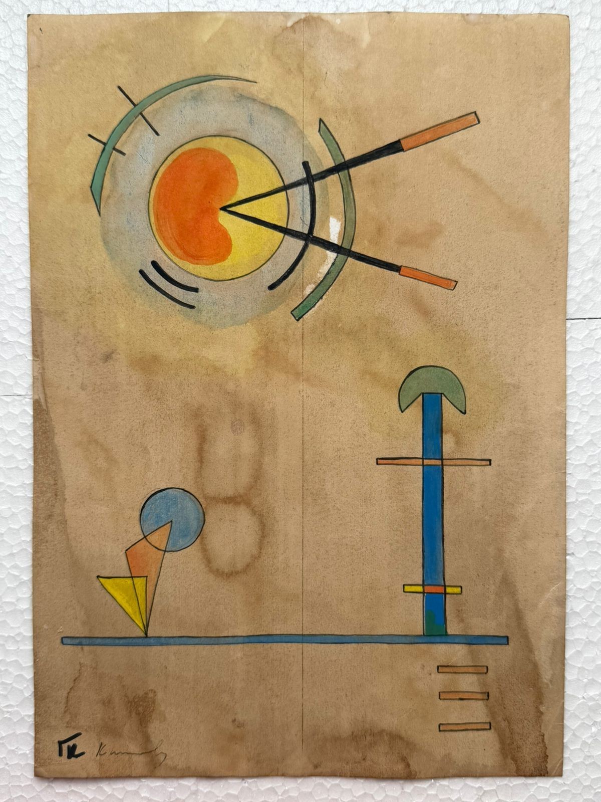 VASILY KANDINSKY painting drawing on old paper signed stamped