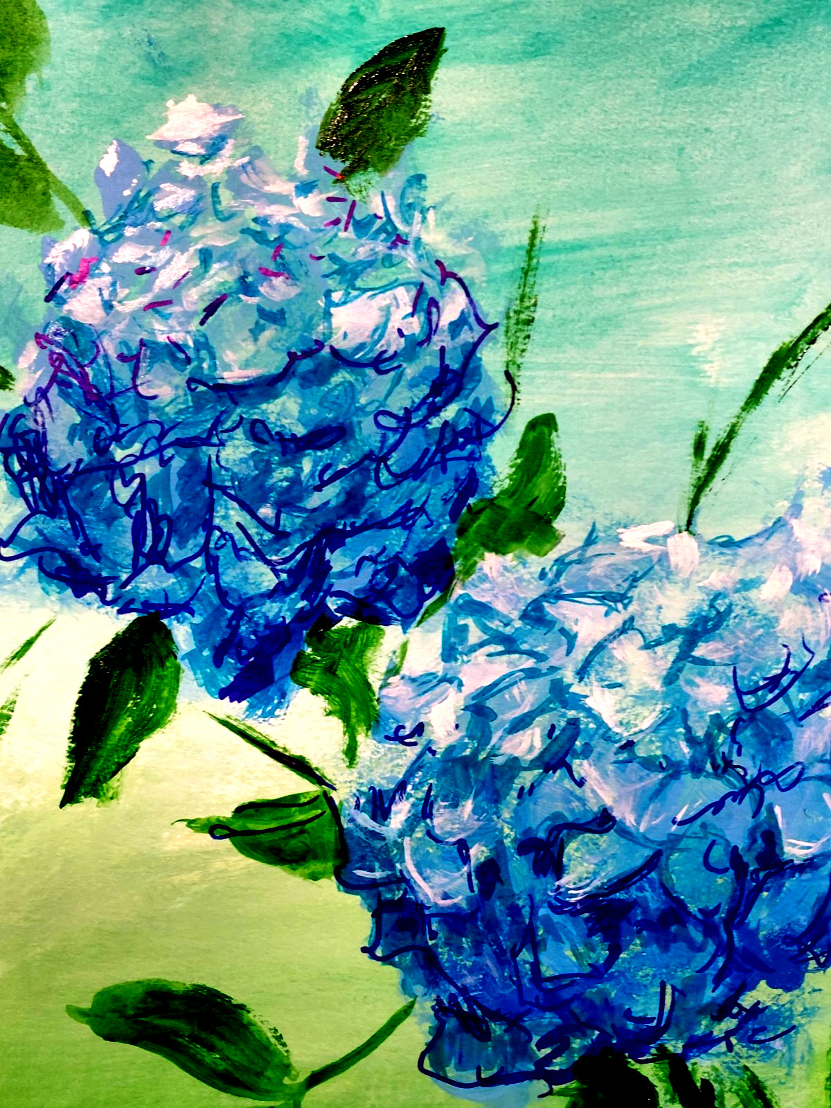 LOVELESS – «BLUE HYDRANGEAS» 11 X 15 acrylic on gallery paper