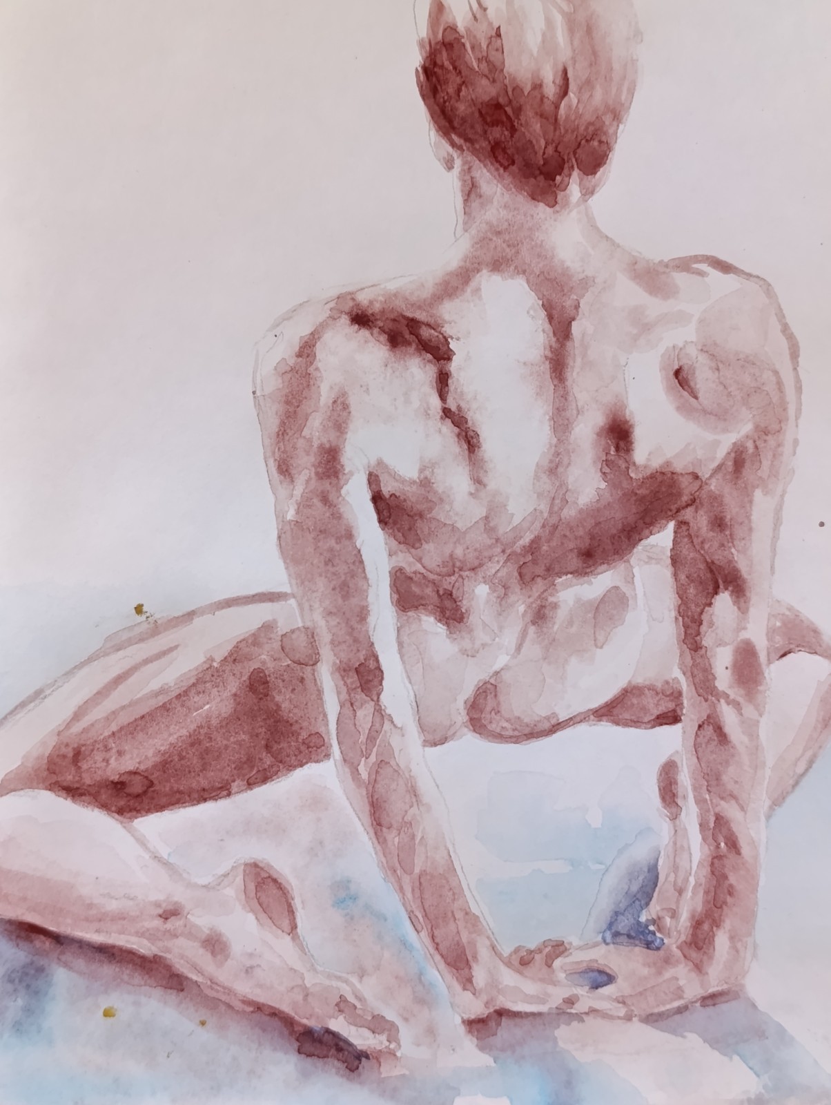 Original Painting Drawing Male Nude Watercolor Abstract rea Figurative Art 8×11