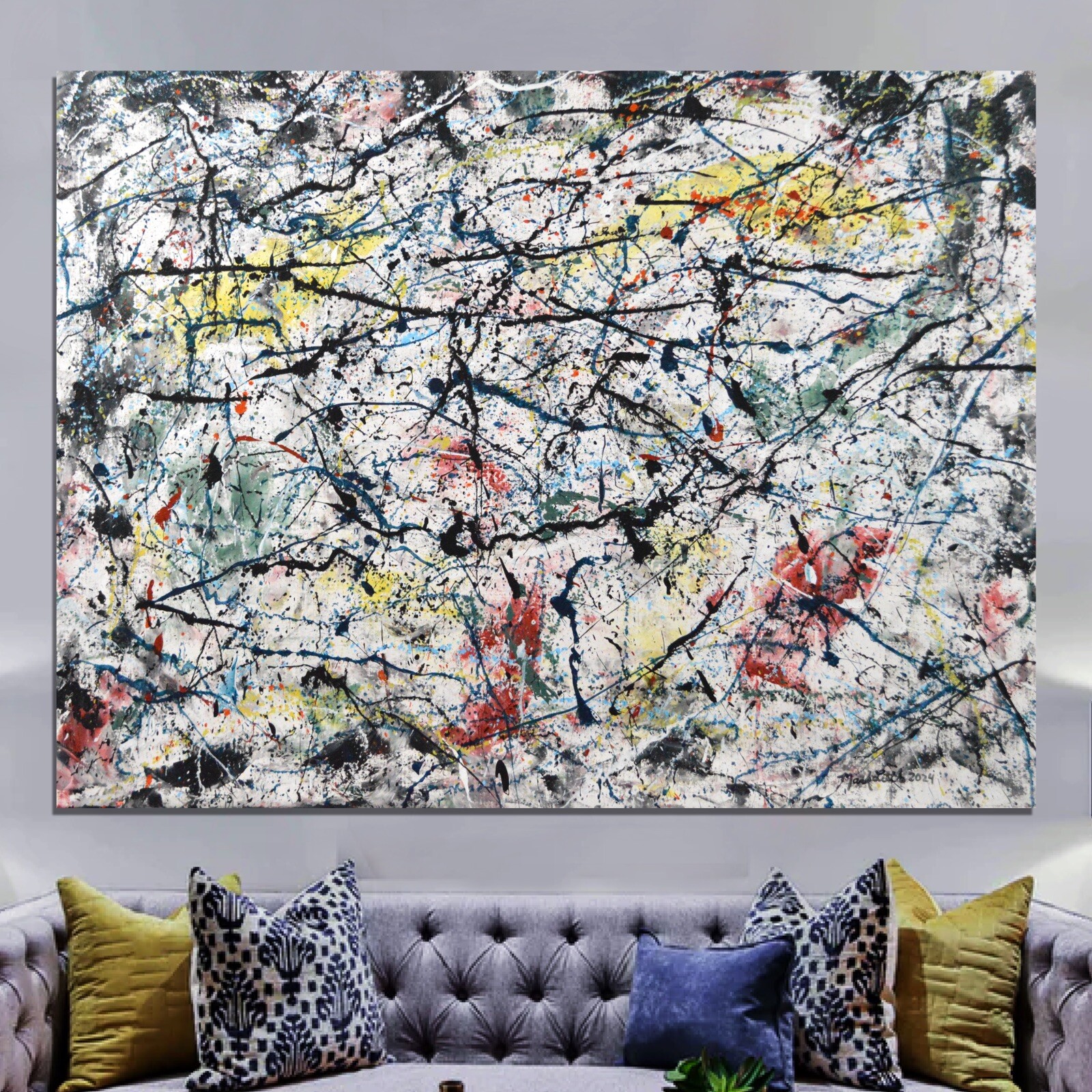 Pollock/Richter style Professional Painting 81” X 62”(6ft 9in)Abstract Modern XL