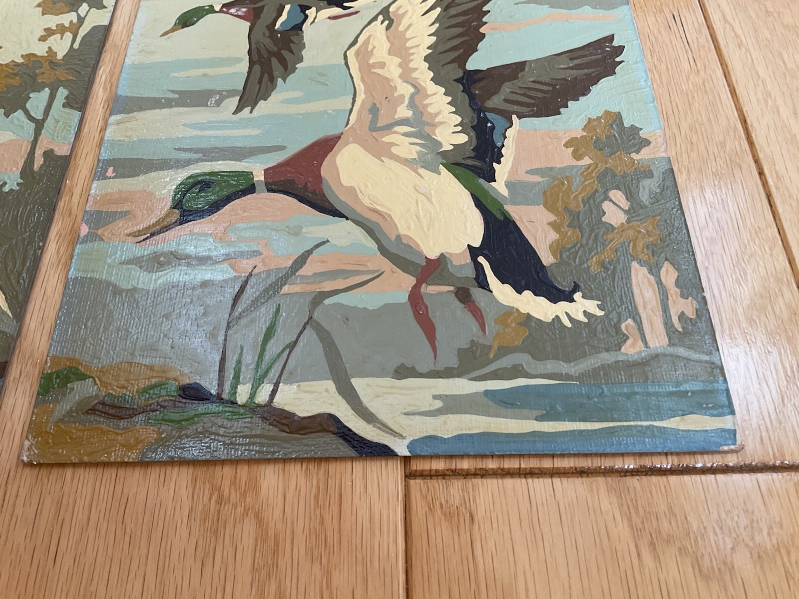 Mallards Ducks in Flight Portrait Paint By Number Set Unframed on Board Vintage