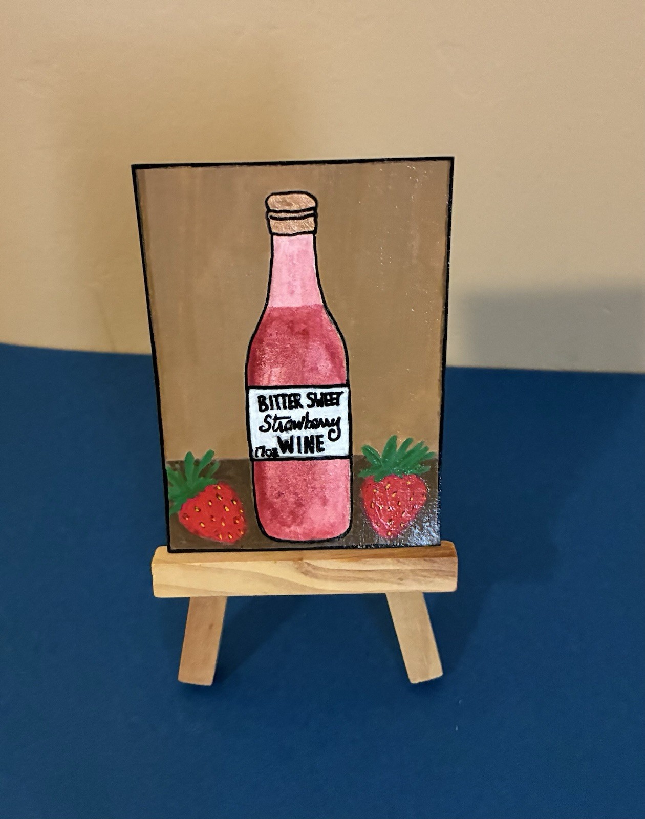 ACEO Original Acrylic Painting 2.5in x 3.5in. ~ Strawberry Wine 🍓🍷