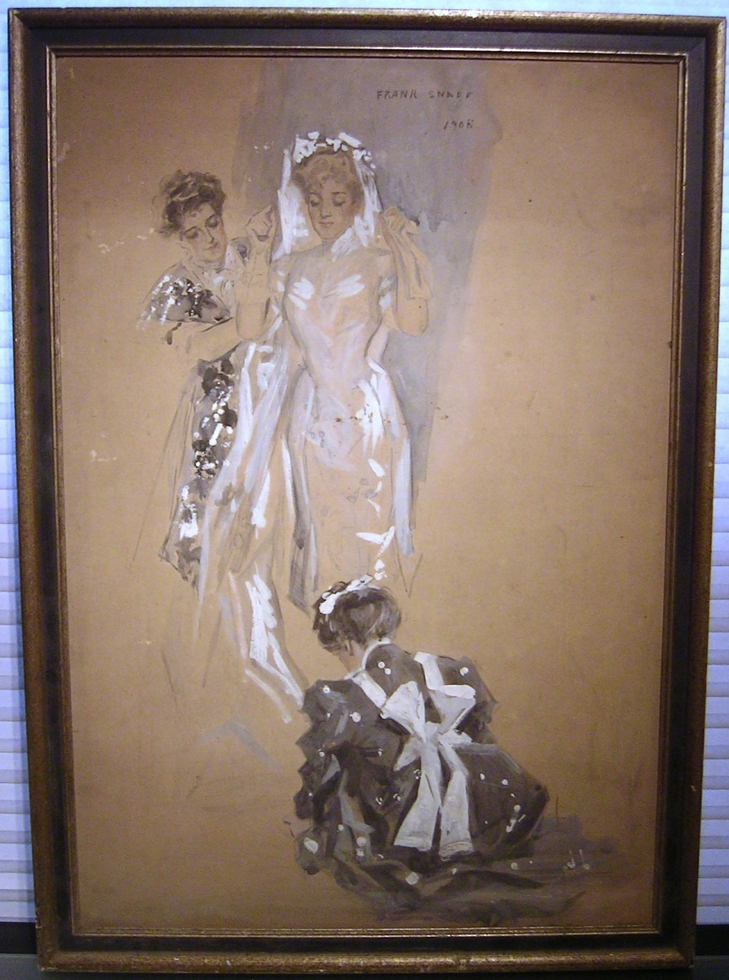 Antique 1908 Frank Snapp Watercolor Painting Dressing Bride Signed