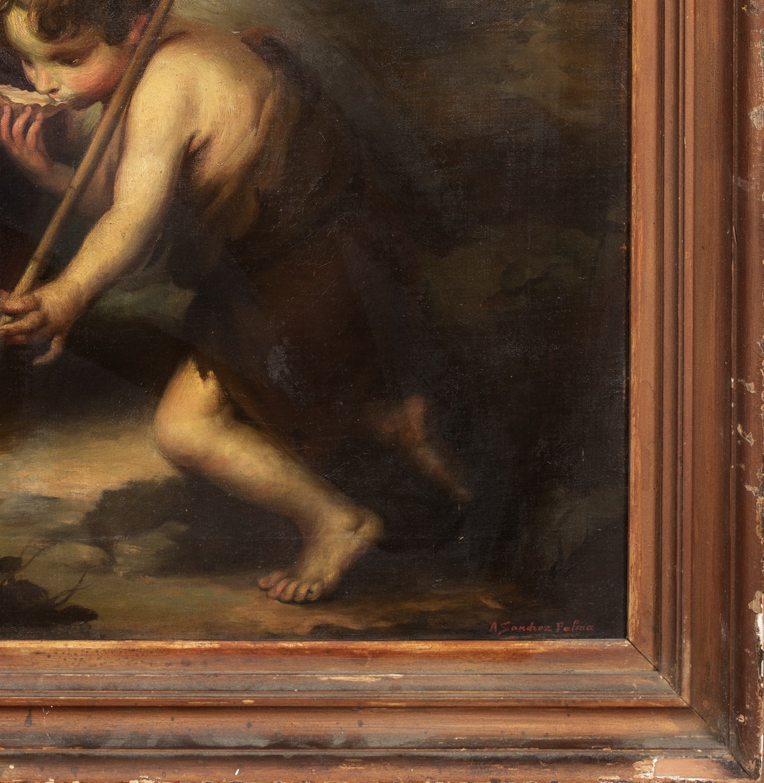 Large 18th Century Spanish School Infant Christ St John the Baptist & The Lamb