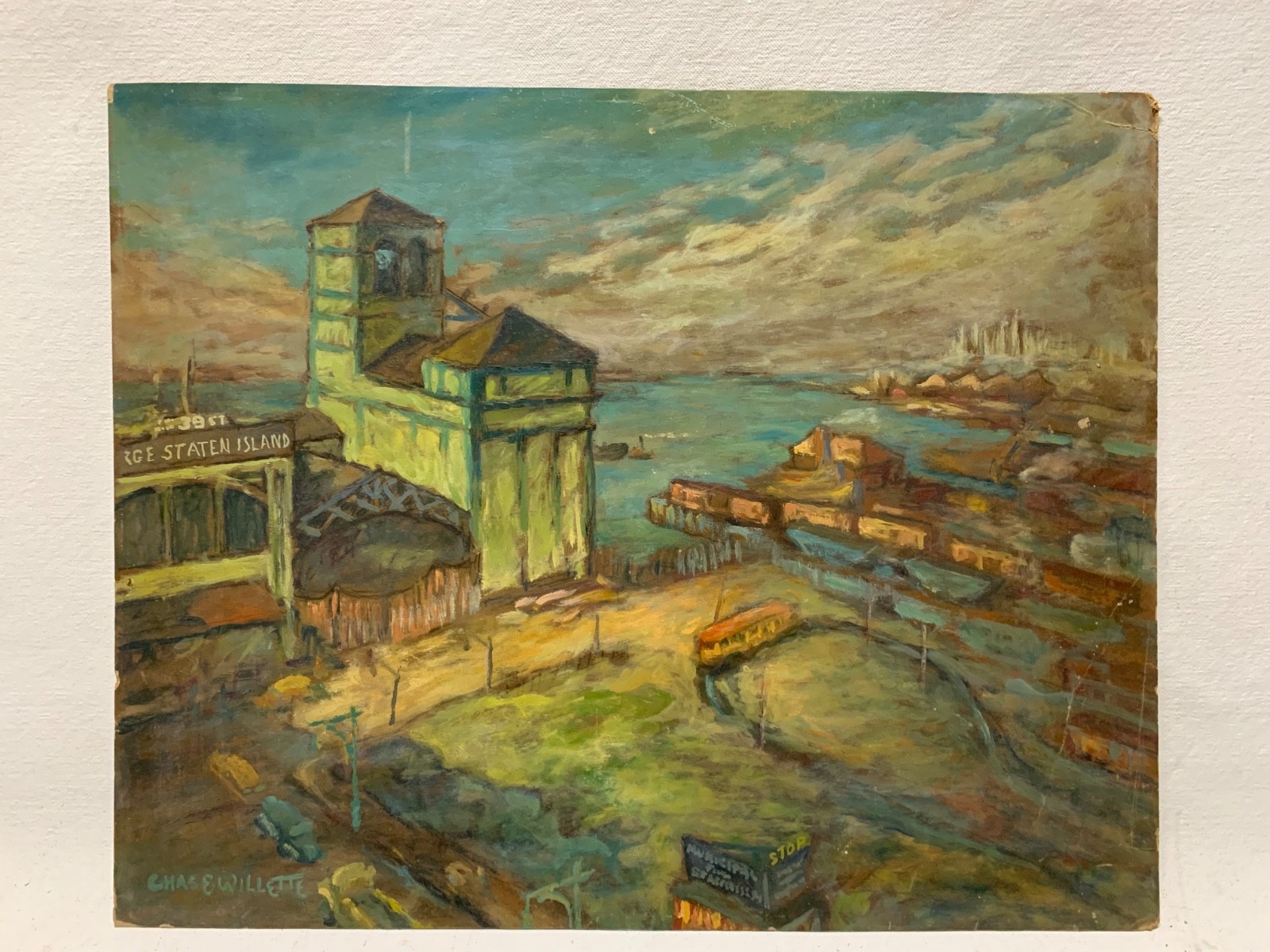 New York City Rare WPA American Impressionist Cityscape Oil Painting Signed.