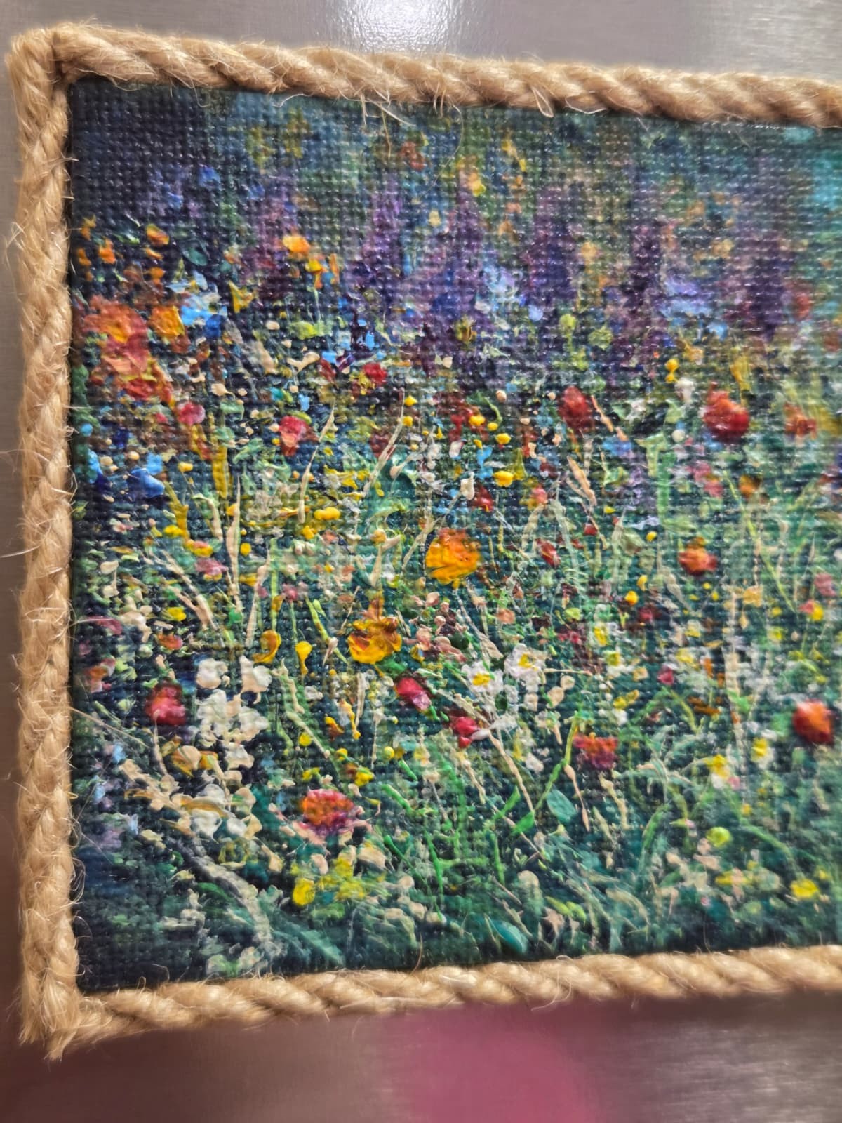 Original Wildflowers Meadow Mini Canvas Acrylic Fridge Magnet Painting 4.2×3 In