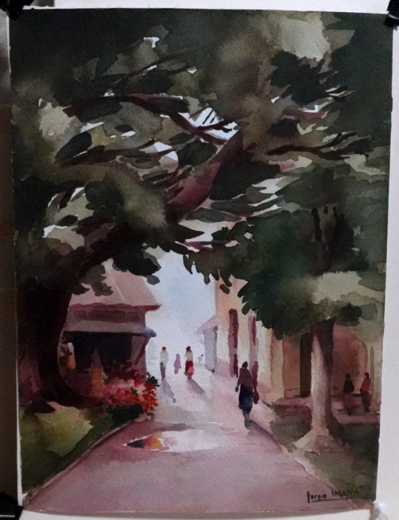 JORGE IMANA GARRON «AFTER THE RAIN» ORIGINAL WATERCOLOR LANDSCAPE PAINTING