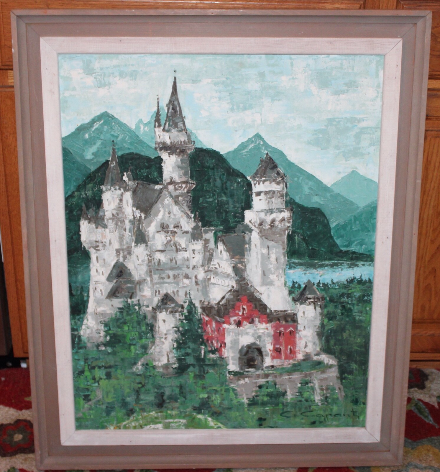 Original Oil Painting Castle Mountain Building Sky Signed C CAPANTI Canvas Paint