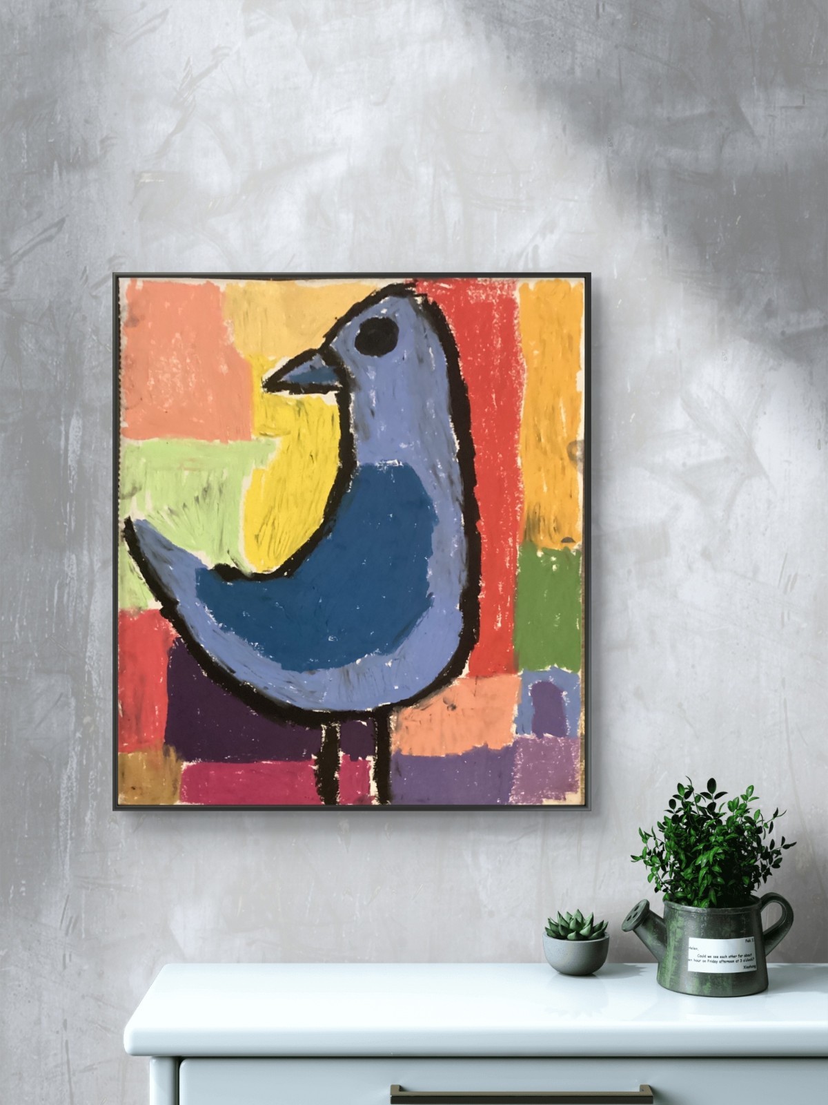 Abstract Minimalistic City Colorful Expressionism Blue Bird Art 11×14 on Paper