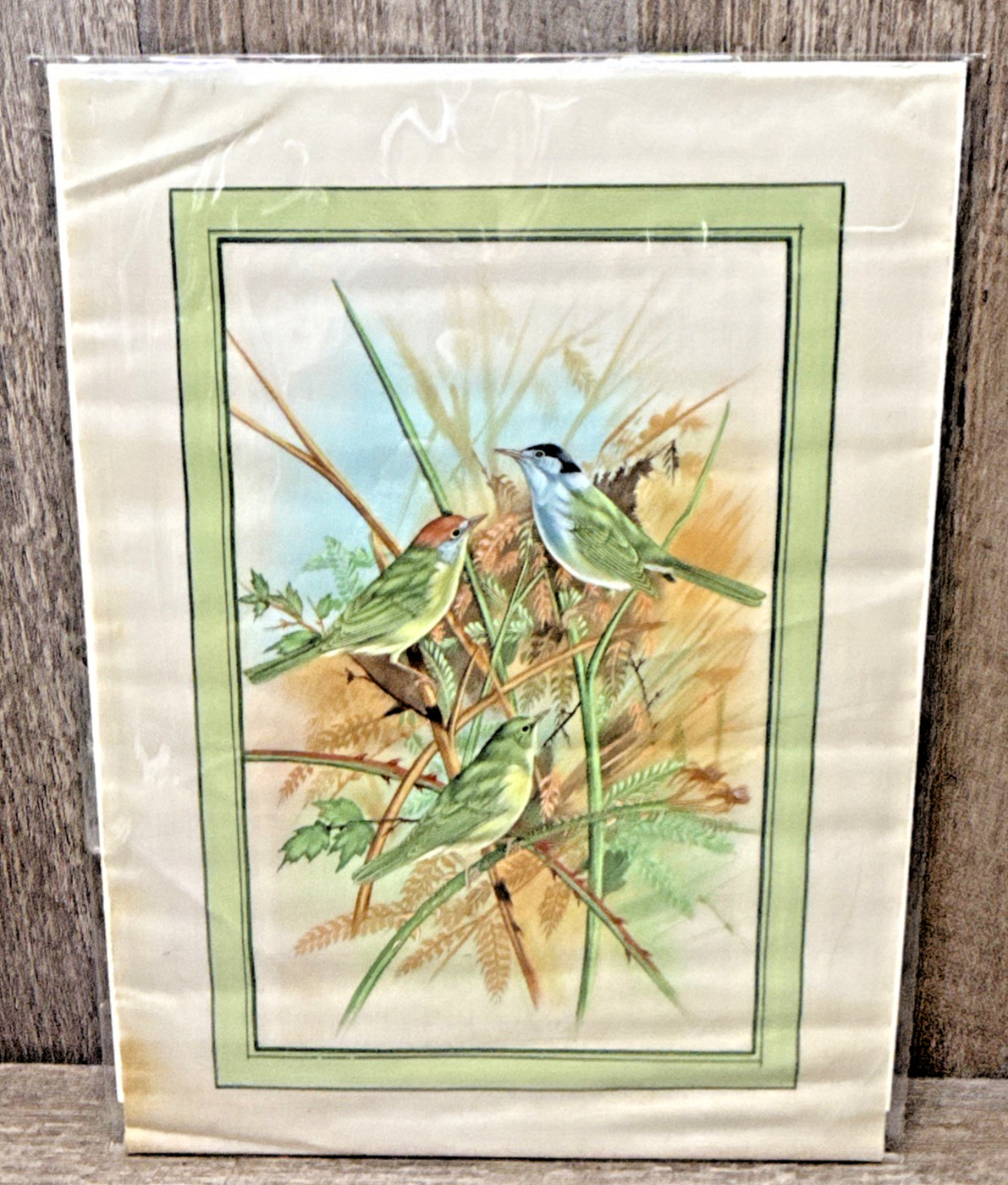 Vtg Asian Painting on Silk Art, Oriental Painting, Hastkala 11.75″x13.5″ Green