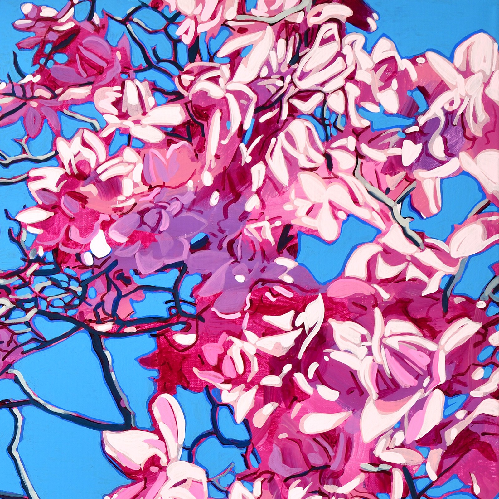 Alex Nizovsky – Pink Magnolia Blossom – Neo Impressionism Art Painting 30″x40″