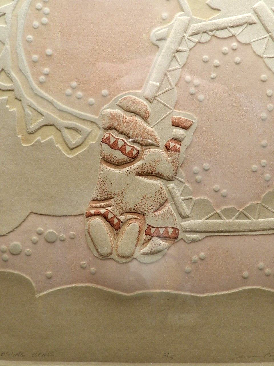 Vintage,ORIGINAL,FRAMED,EMBOSSED ART,»FLESHING SKINS»ESKIMO, 3/5,SIGNED,