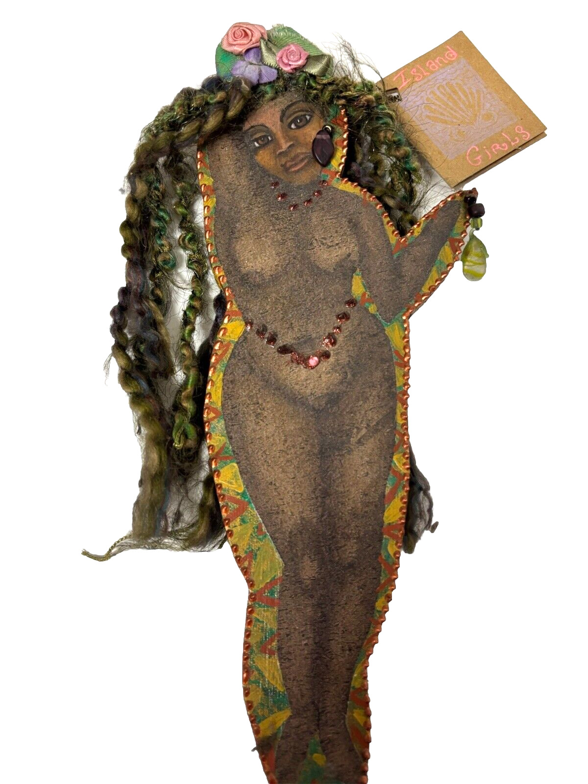 Lori Felix Painted Wood «Angel» Island Girl Mixed Media Original OOAK Signed