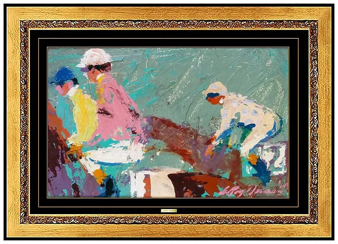 Leroy Neiman Original Oil Painting On Board Signed Horse Racing Jockey Sport Art