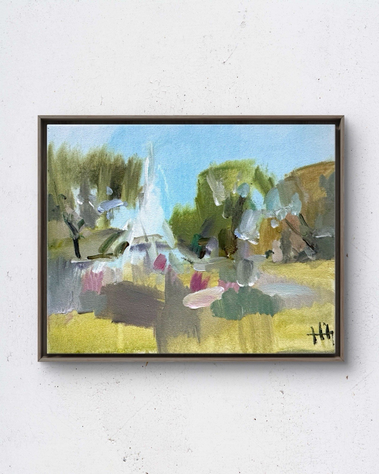 Fountain 10×8 Original Acrylic Painting Landscape Canvas Wall Decor