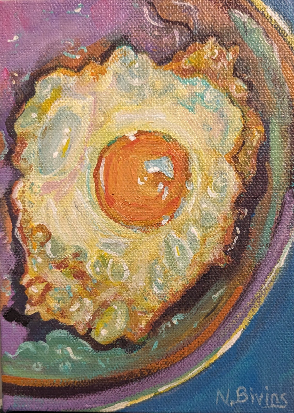 Contemporary food art painting kitchen wall art fried egg bright colors painting