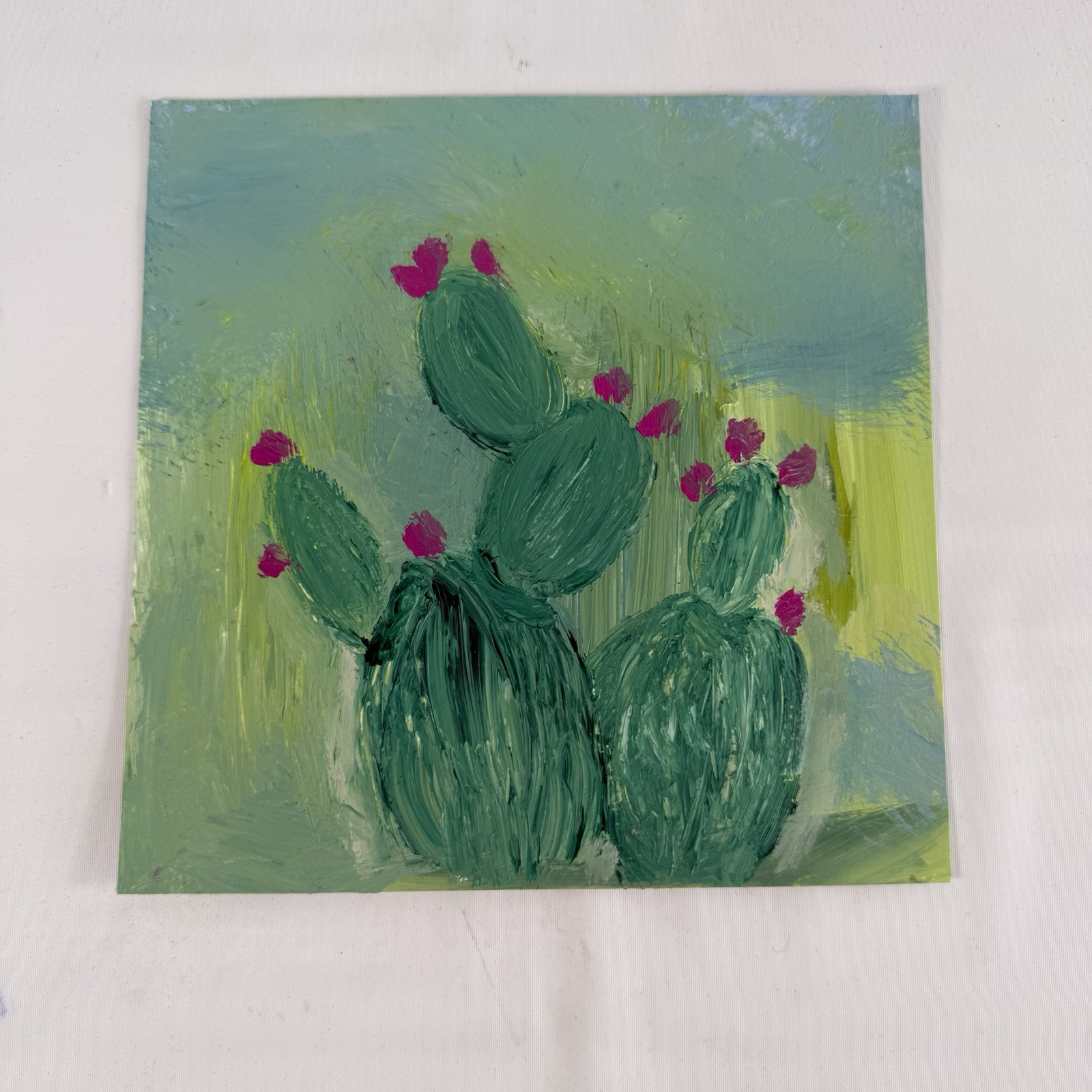 Original Painting Art Barrel Cactus Southwest Tracy Eau Claire on Paper 6″ x 6″