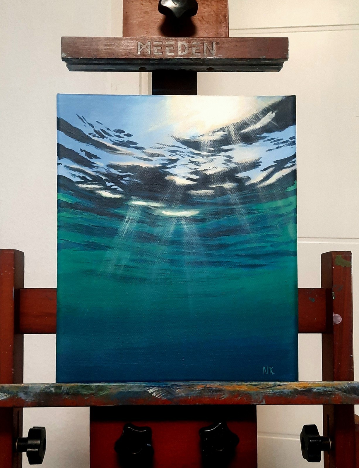 Underwater Ocean Sea Landscape Painting Original, Sunlight Maritime Picture