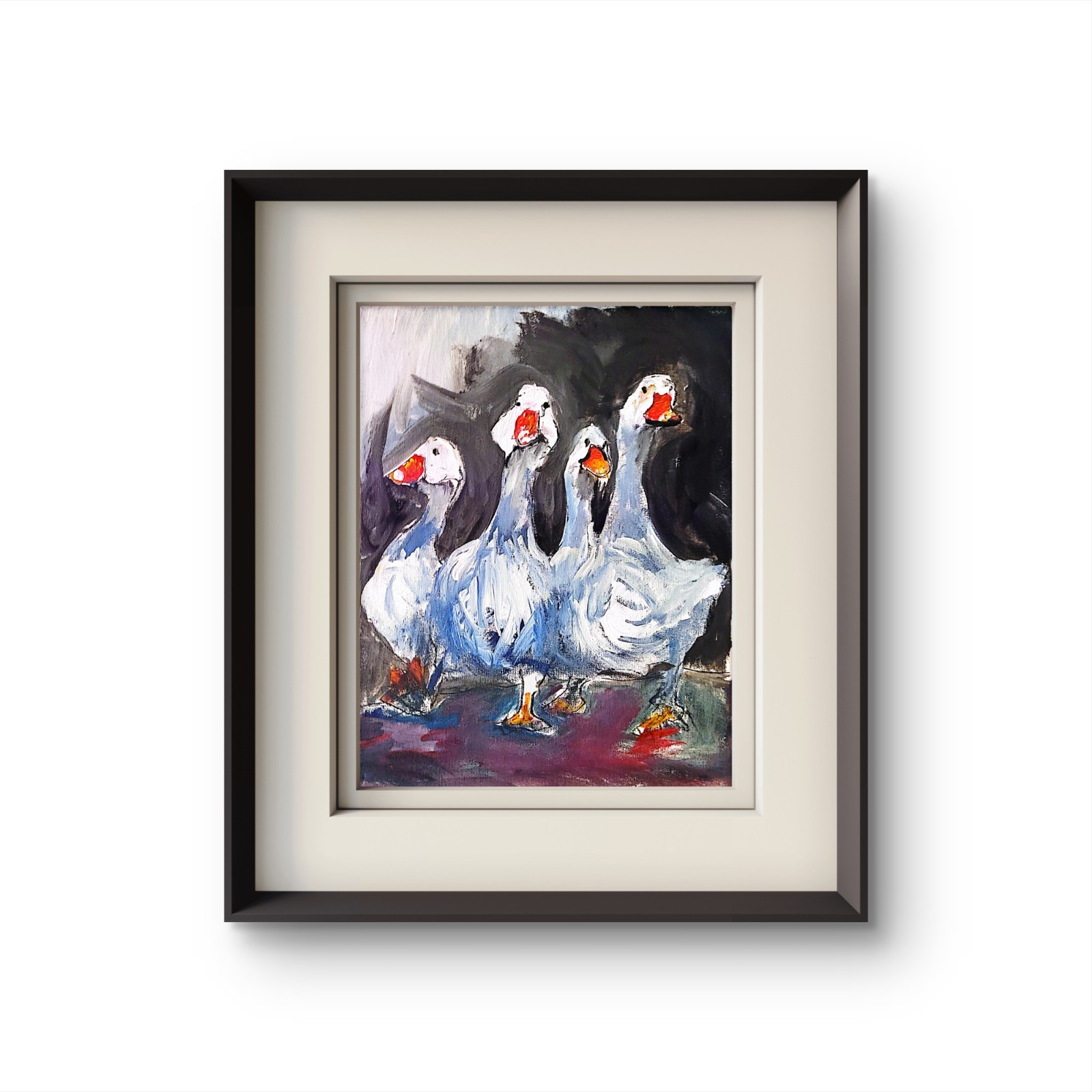 Giggle Of Geese: Abstract Expressionist Original Painting Canvas 11×14.