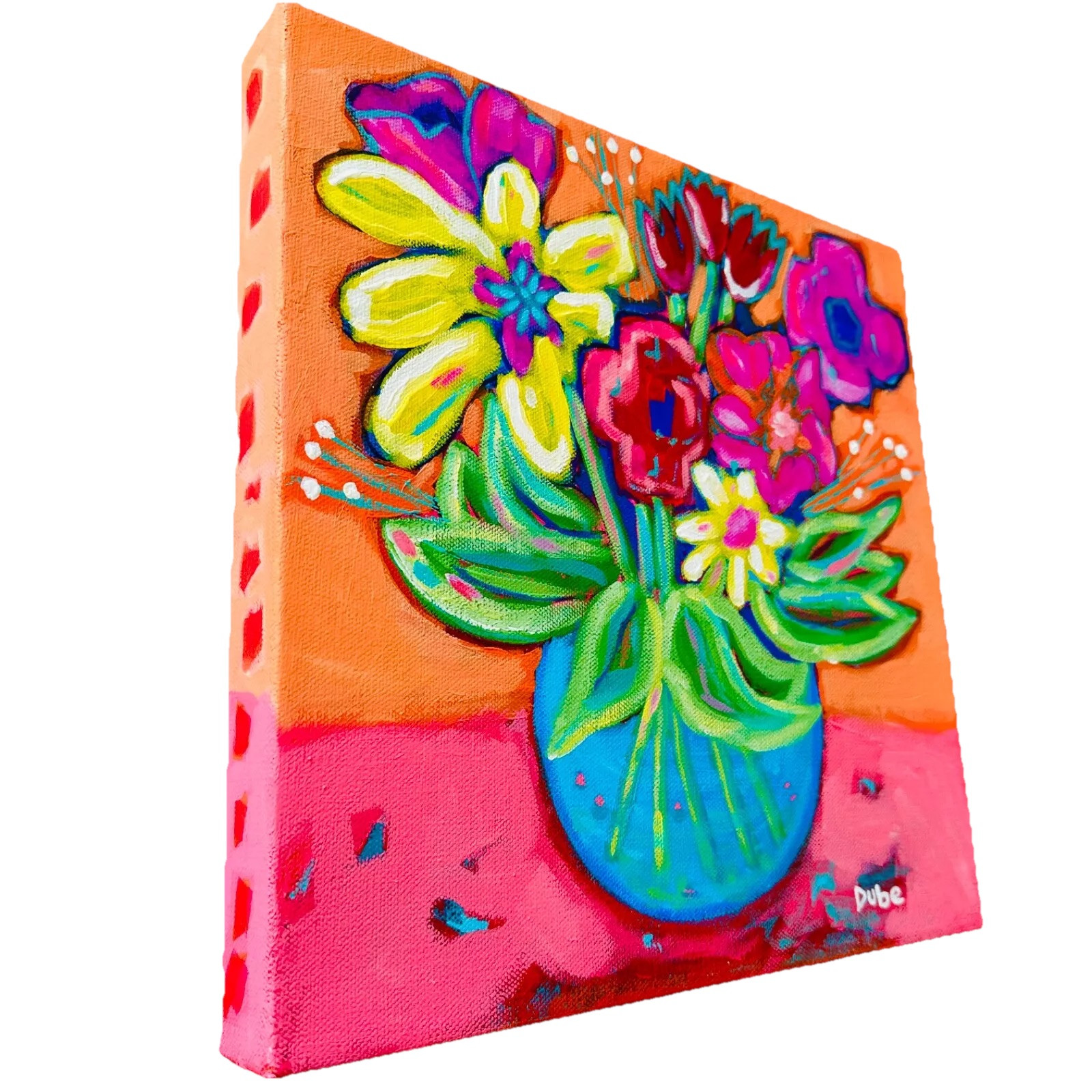 Original Painting Expressionist Flowers Stems Water Vase 12 x 12x 1.5″ JERI DUBE