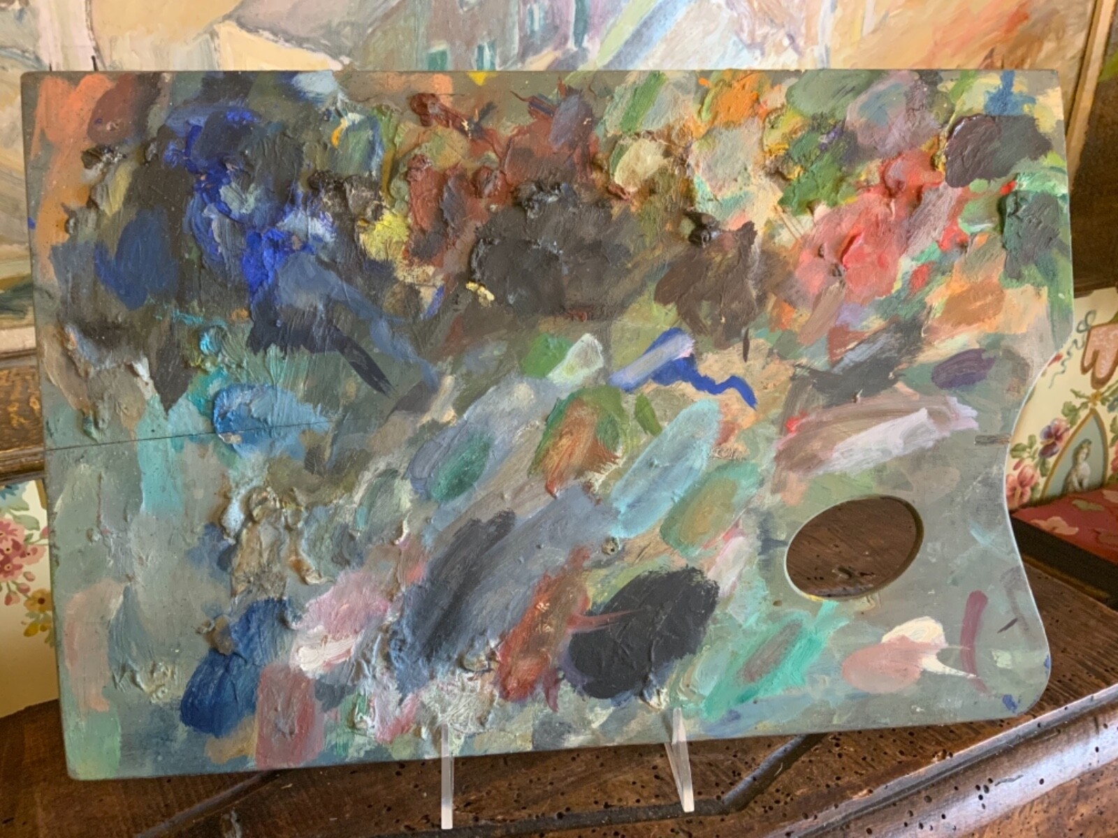 Charming Original French Artists Painters Palette on Light Board Thick Paint