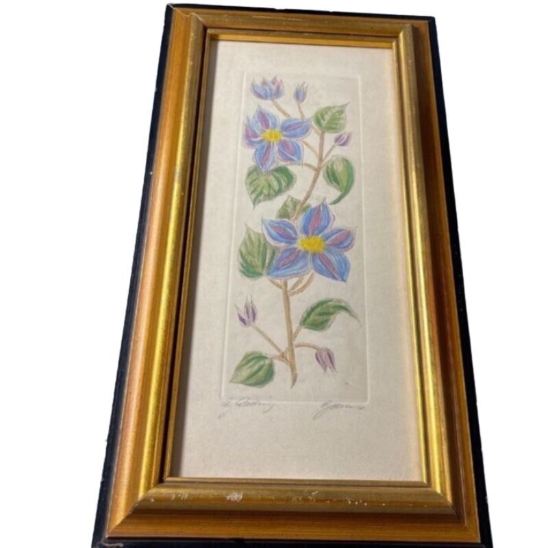 Vintage Original Flowers Drawing signed and named by the Artis 9 x 15 in